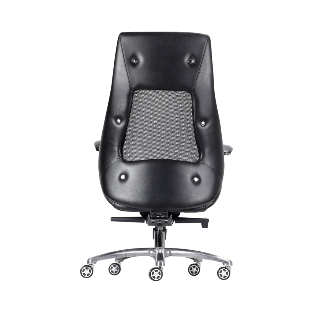 Xiaoyaozuo office chair black faux leather ergonomic executive chair with breathable mesh back and silver casters
