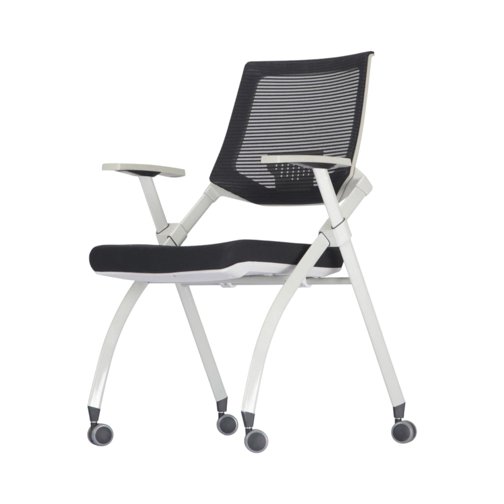 Xiaoyaozuo office chair: Modern black mesh back ergonomic chair with white frame and wheels, foldable design.