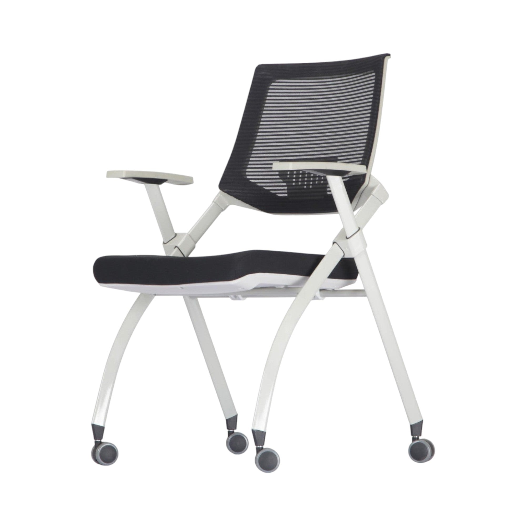 Xiaoyaozuo office chair: Modern black mesh back ergonomic chair with white frame and wheels, foldable design.