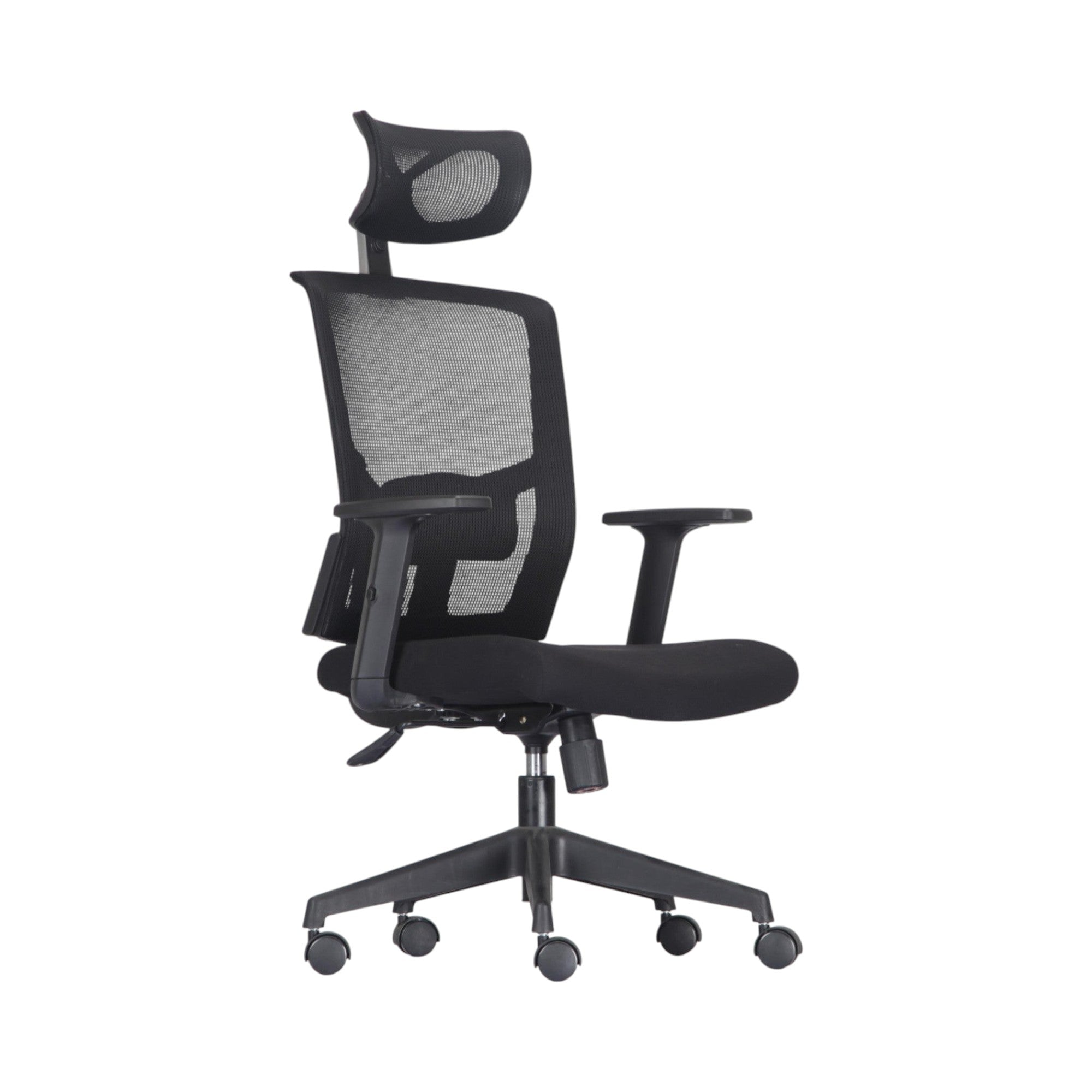 Xiaoyaozuo office chair black ergonomic mesh chair with adjustable headrest and padded seat, on wheels.