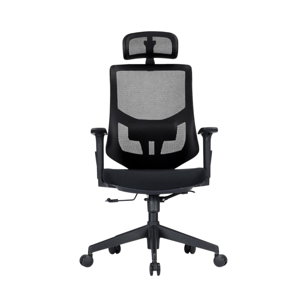Xiaoyaozuo office chair black ergonomic mesh office chair with adjustable headrest and padded seat, on casters.