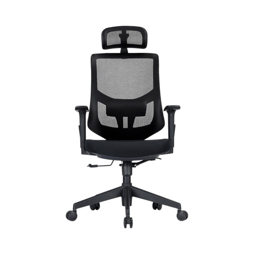 Xiaoyaozuo office chair black ergonomic mesh office chair with adjustable headrest and padded seat, on casters.