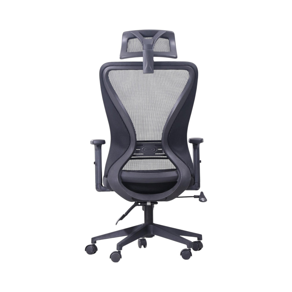 Xiaoyaozuo office chair black ergonomic mesh chair with adjustable headrest and lumbar support, on wheels.