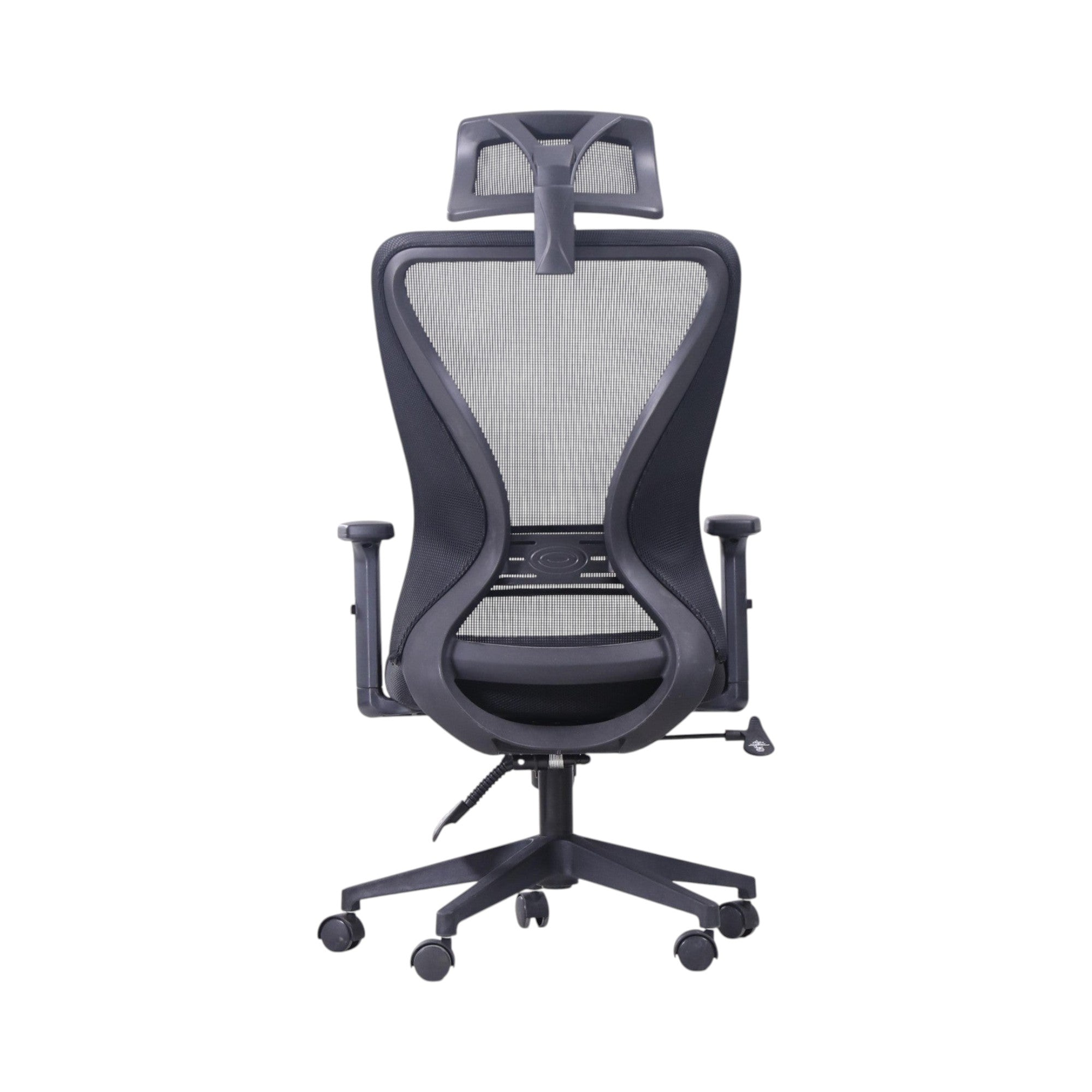Xiaoyaozuo office chair black ergonomic mesh chair with adjustable headrest and lumbar support, on wheels.