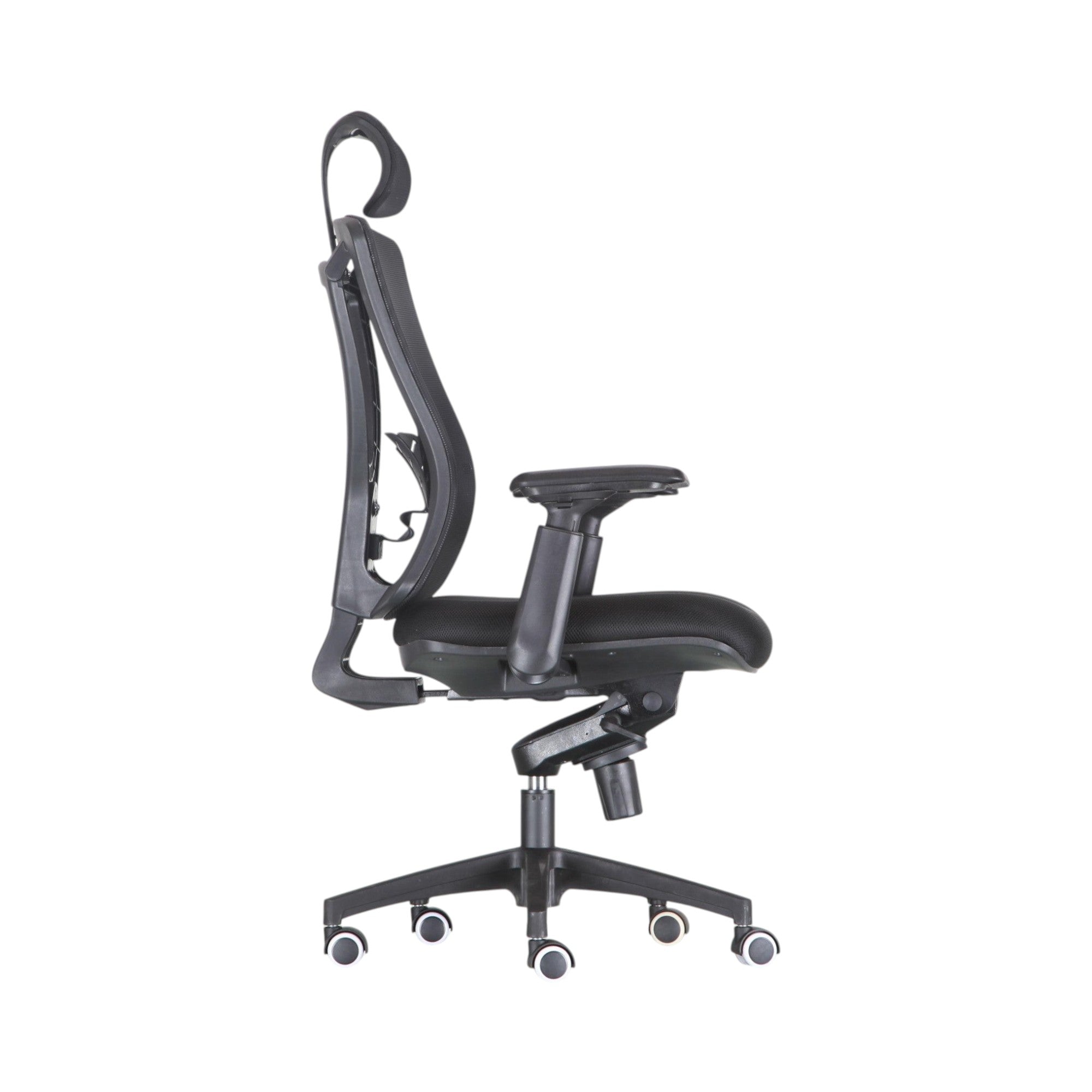 Xiaoyaozuo office chair black ergonomic mesh chair with adjustable headrest and padded seat on casters.