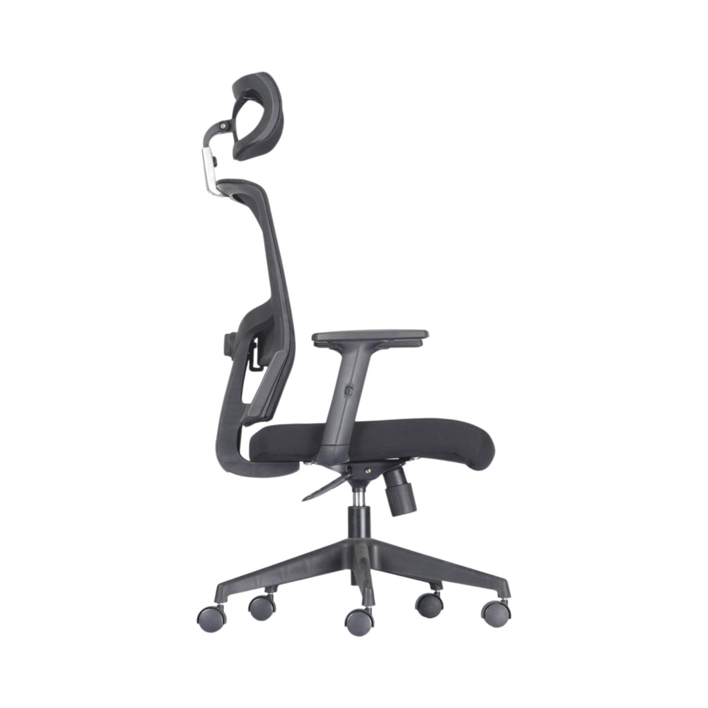Xiaoyaozuo office chair: Black ergonomic mesh office chair with adjustable headrest, padded seat, and rolling casters.