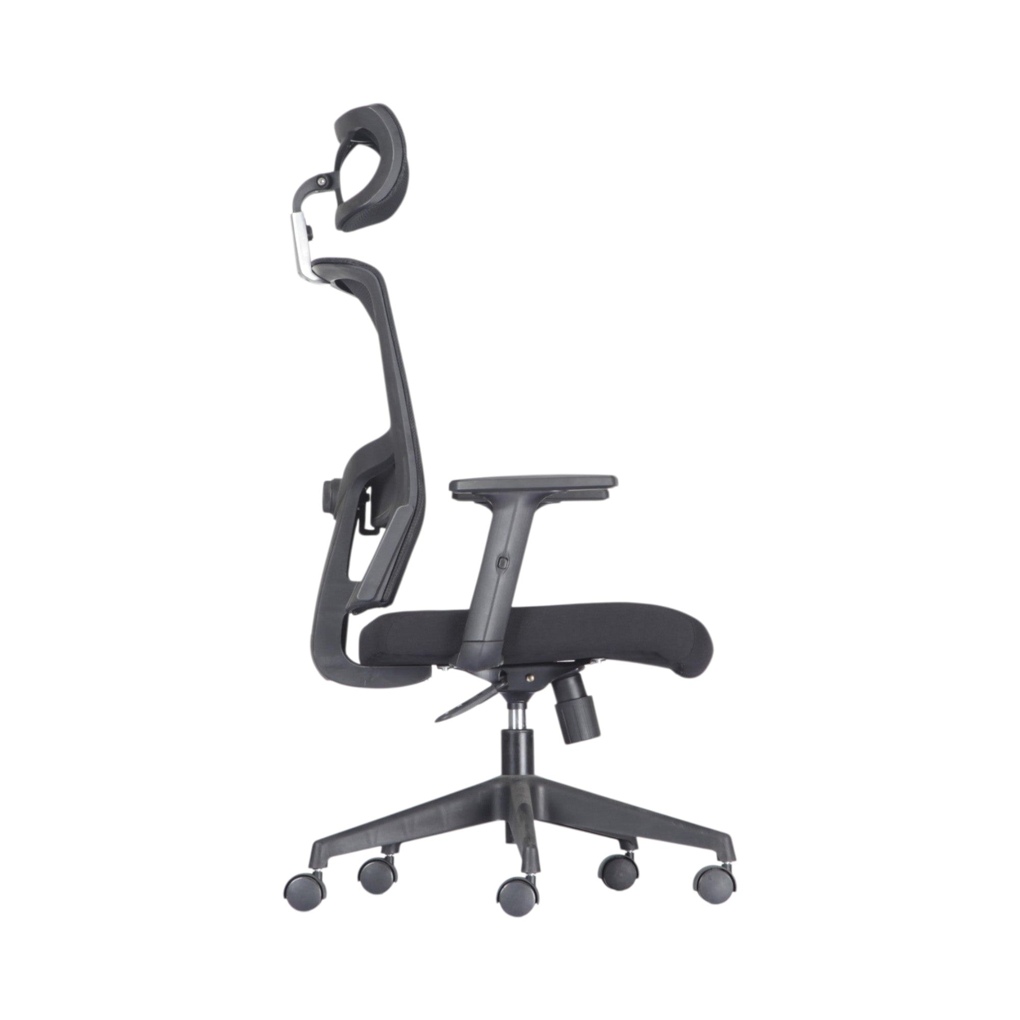 Xiaoyaozuo office chair: Black ergonomic mesh office chair with adjustable headrest, padded seat, and rolling casters.