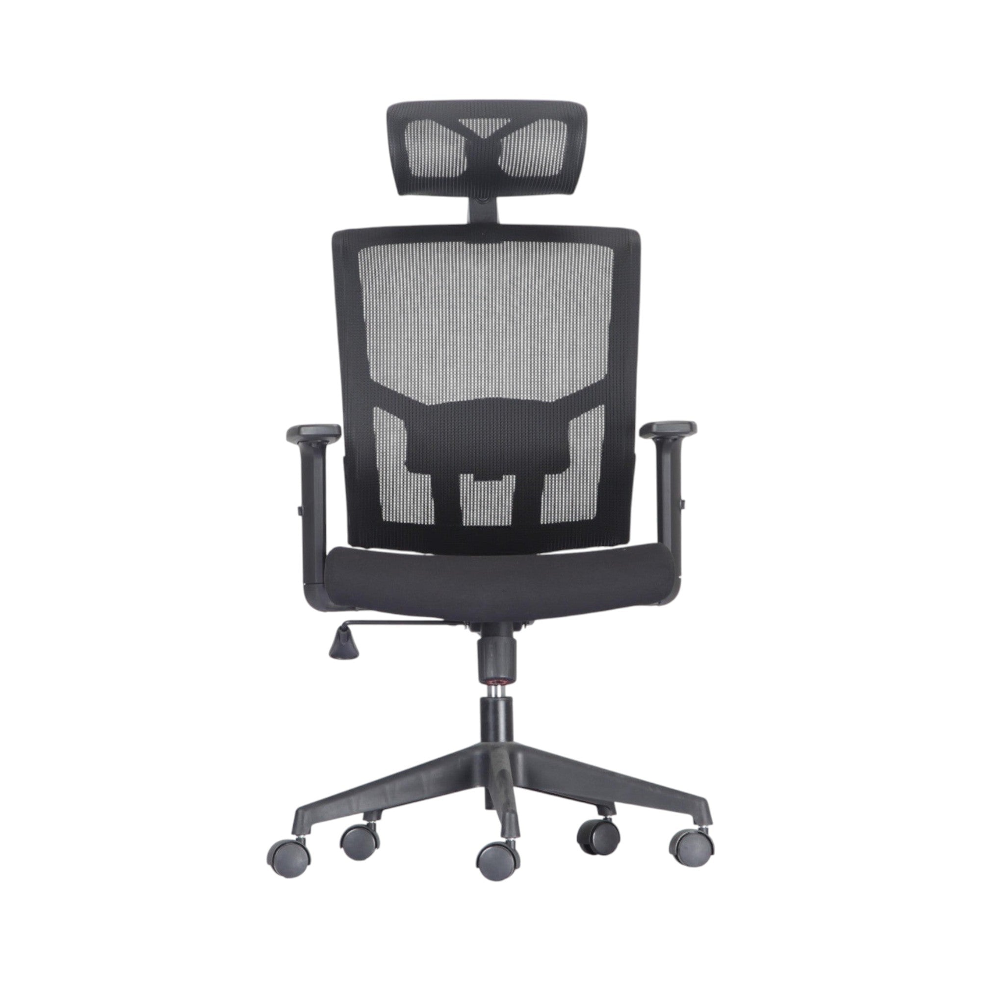 Xiaoyaozuo office chair black ergonomic mesh back chair with adjustable headrest and padded seat, on wheels.