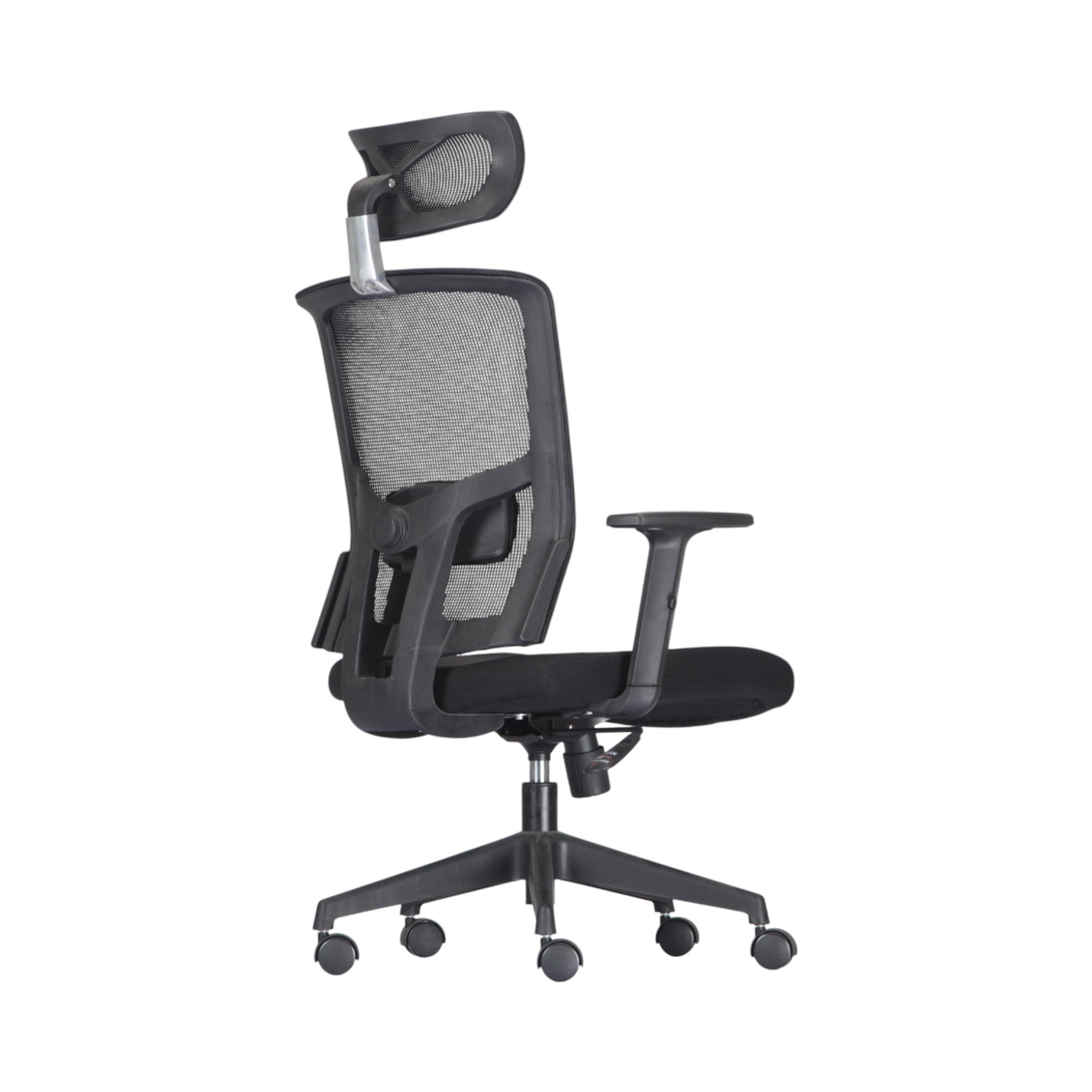 Xiaoyaozuo office chair black ergonomic mesh chair with adjustable headrest and padded seat, on wheels.
