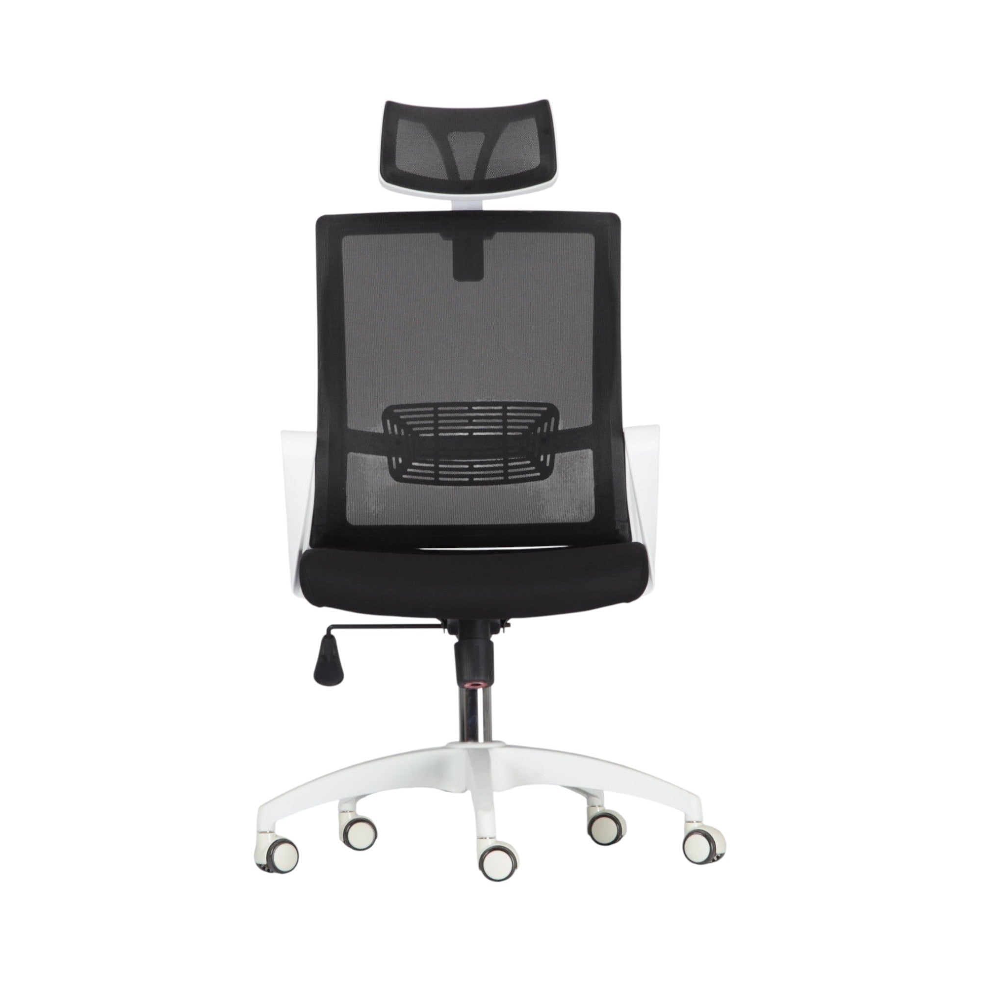 Xiaoyaozuo office chair black ergonomic mesh chair with adjustable headrest and white base, ideal for home office.
