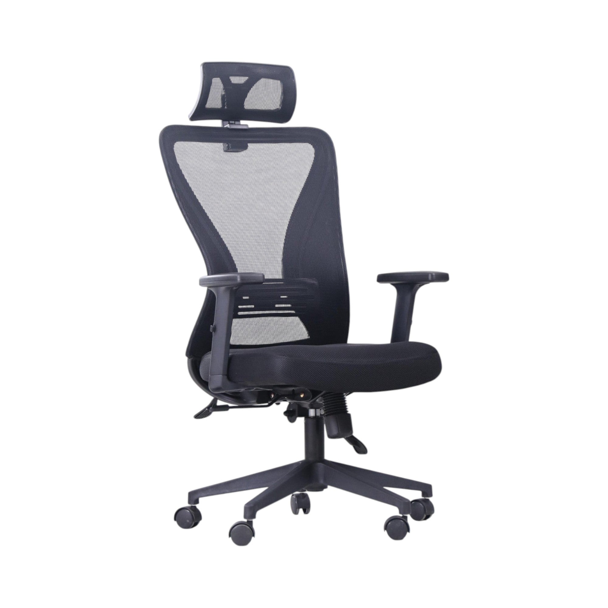 Xiaoyaozuo office chair: black ergonomic mesh office chair with adjustable headrest, padded seat, and armrests on rolling casters.