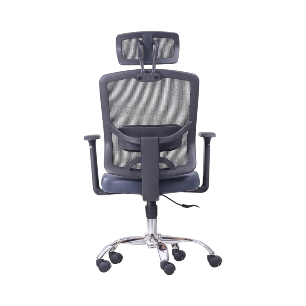 Xiaoyaozuo office chair: black ergonomic mesh office chair with adjustable headrest and padded seat, on chrome base with casters.