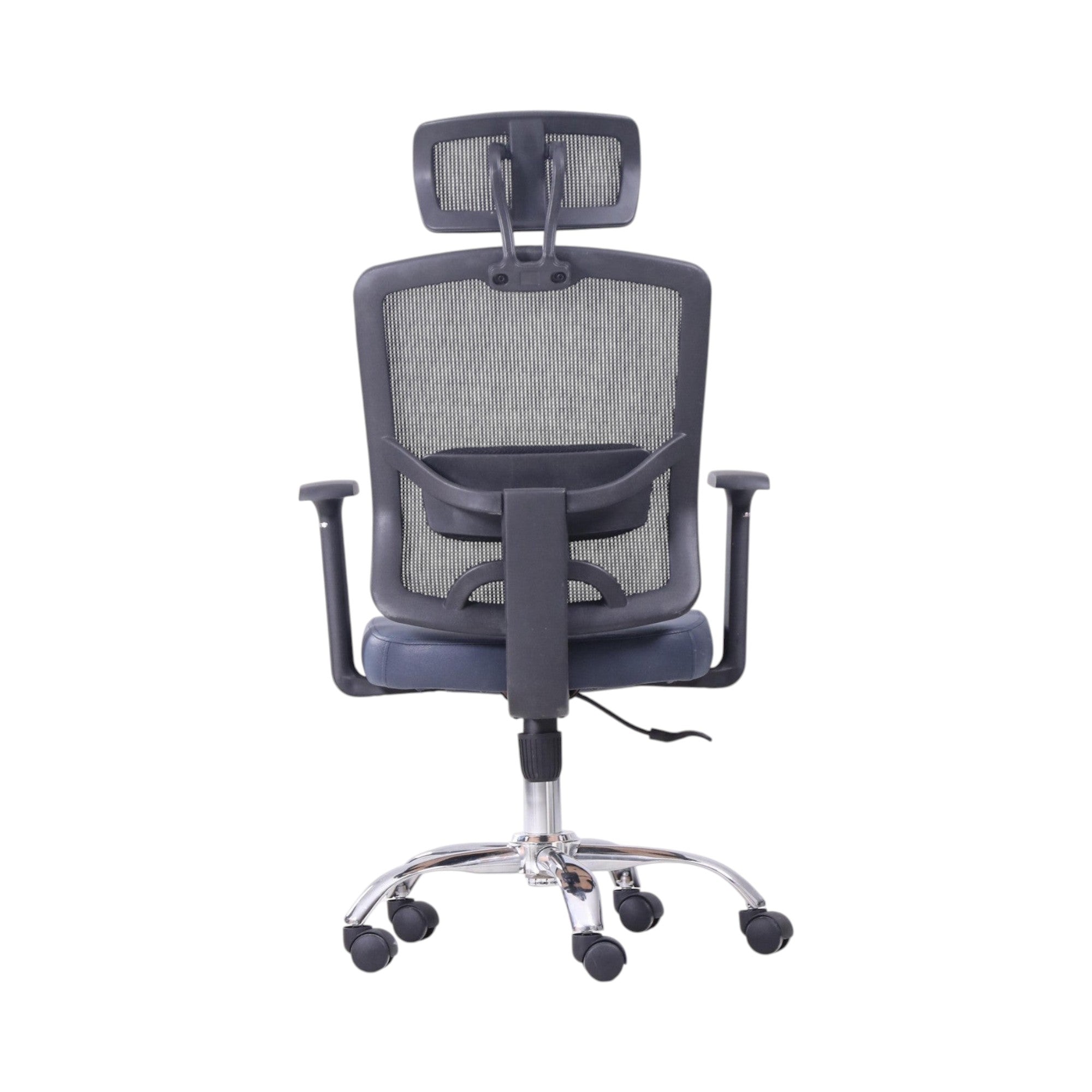Xiaoyaozuo office chair: black ergonomic mesh office chair with adjustable headrest and padded seat, on chrome base with casters.