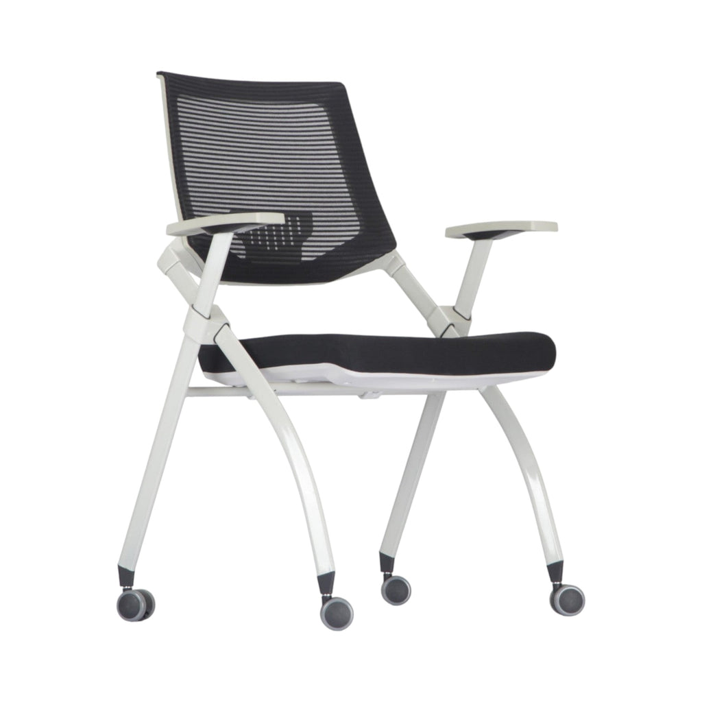 Xiaoyaozuo office chair: Modern black mesh back ergonomic office chair with white frame and wheels.