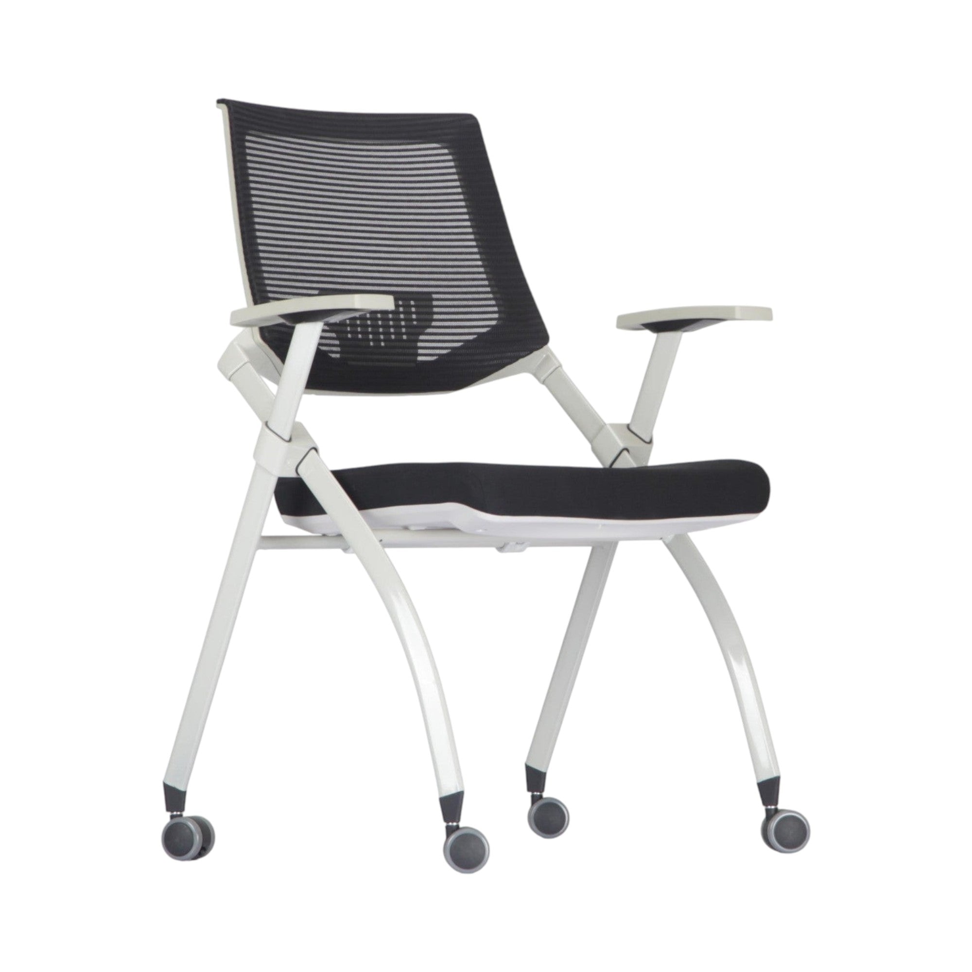Xiaoyaozuo office chair: Modern black mesh back ergonomic office chair with white frame and wheels.
