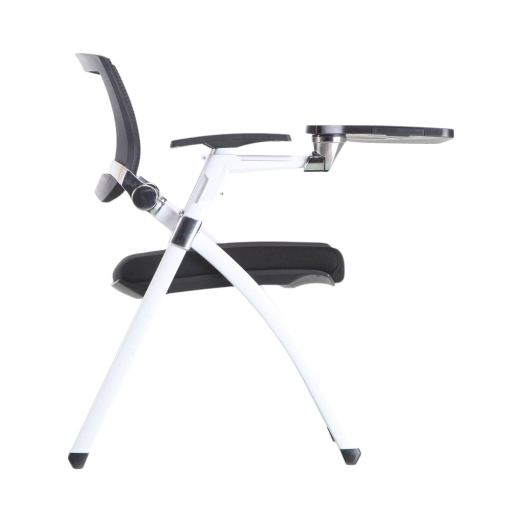 Xiaoyaozuo office chair black mesh training chair with flip-up writing tablet and white metal frame