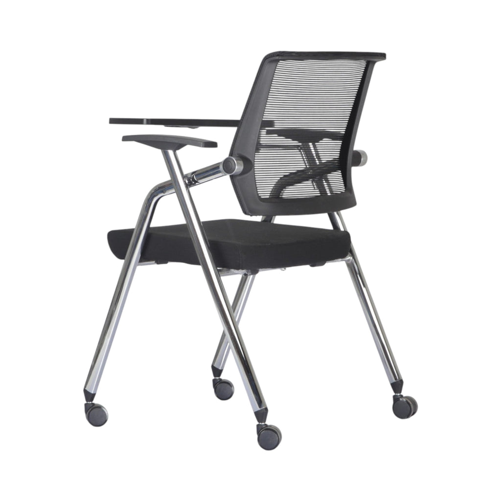 Xiaoyaozuo office chair black mesh training chair with writing tablet and chrome frame on casters