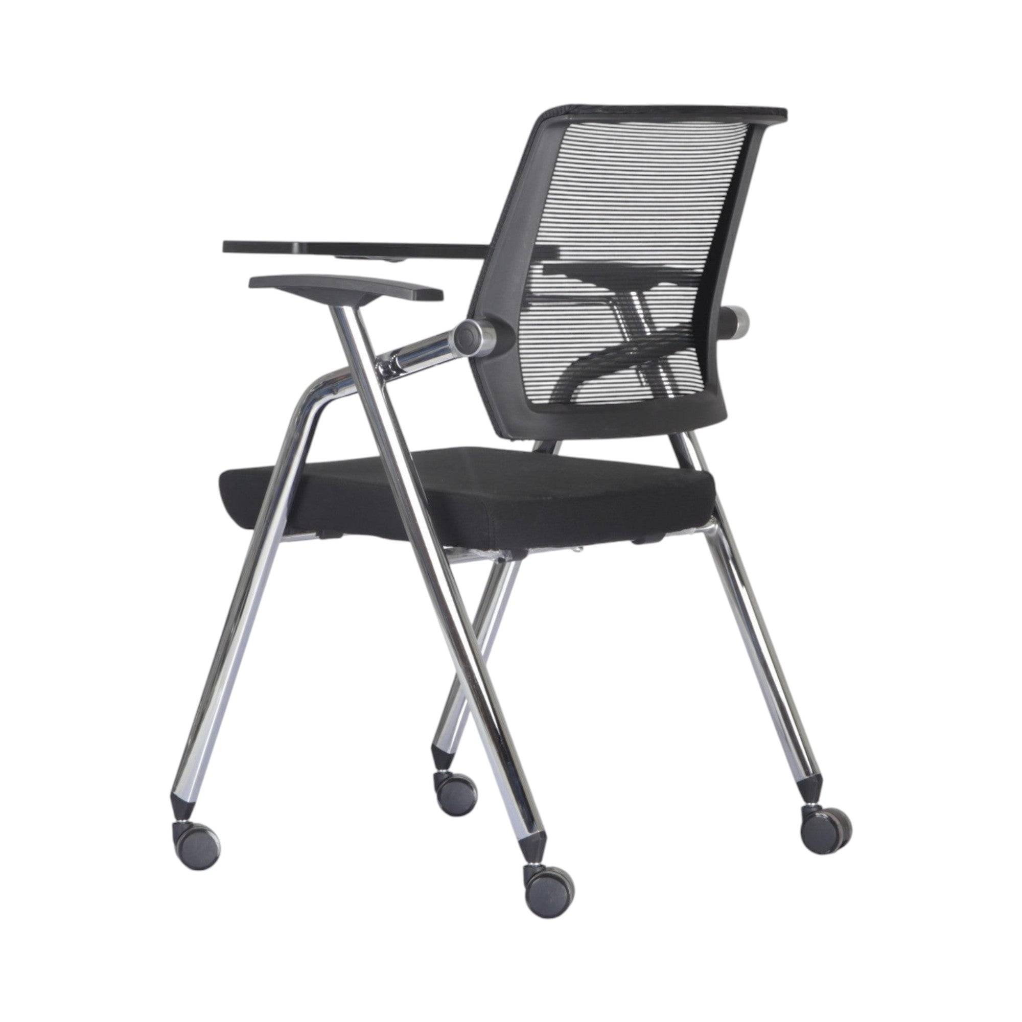 Xiaoyaozuo office chair black mesh training chair with writing tablet and chrome frame on casters