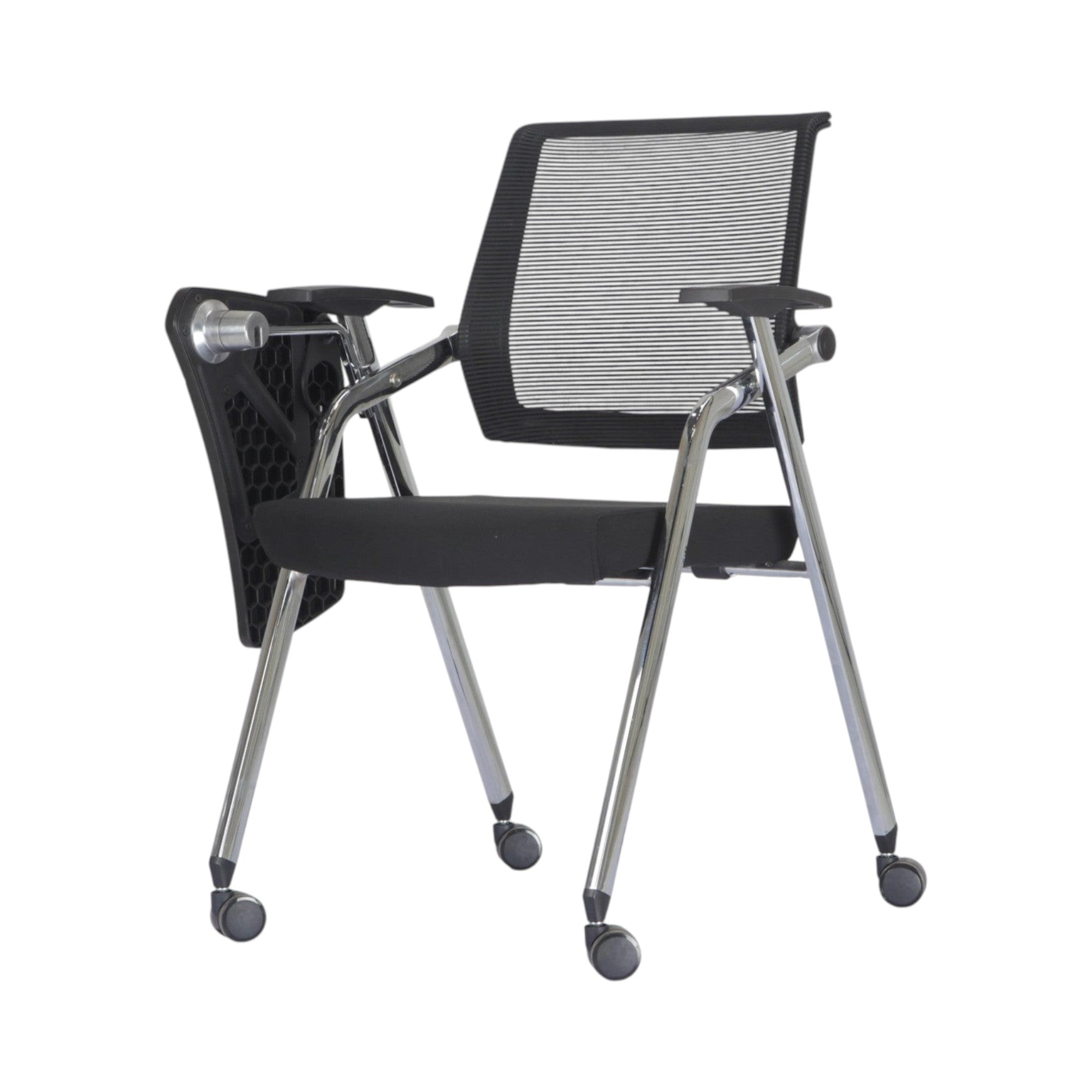 Xiaoyaozuo office chair black mesh training chair with flip-up writing tablet and casters