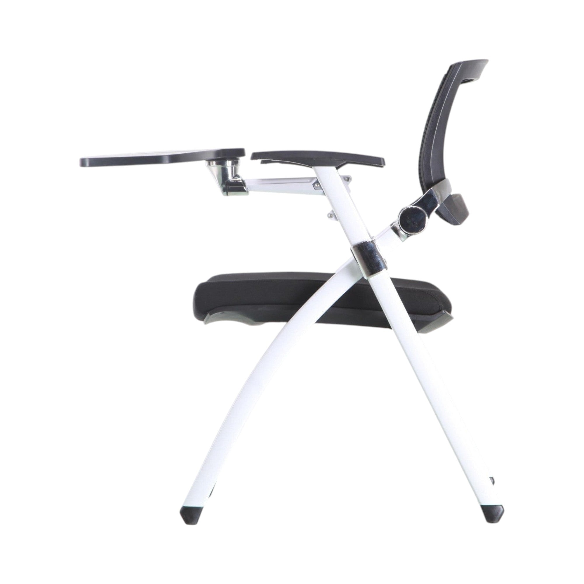 Xiaoyaozuo office chair black mesh training chair with flip-up writing tablet and white metal frame