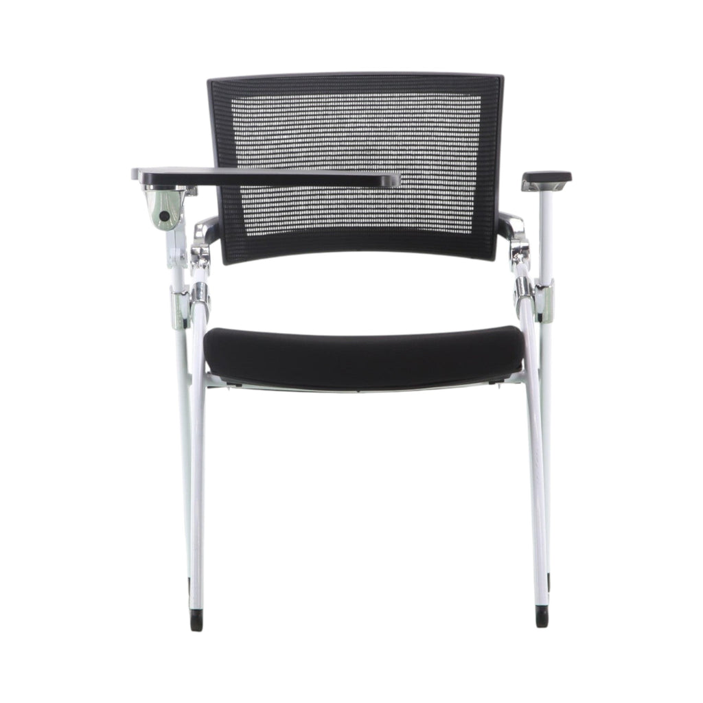Xiaoyaozuo office chair black mesh training chair with flip-up writing tablet and silver metal frame