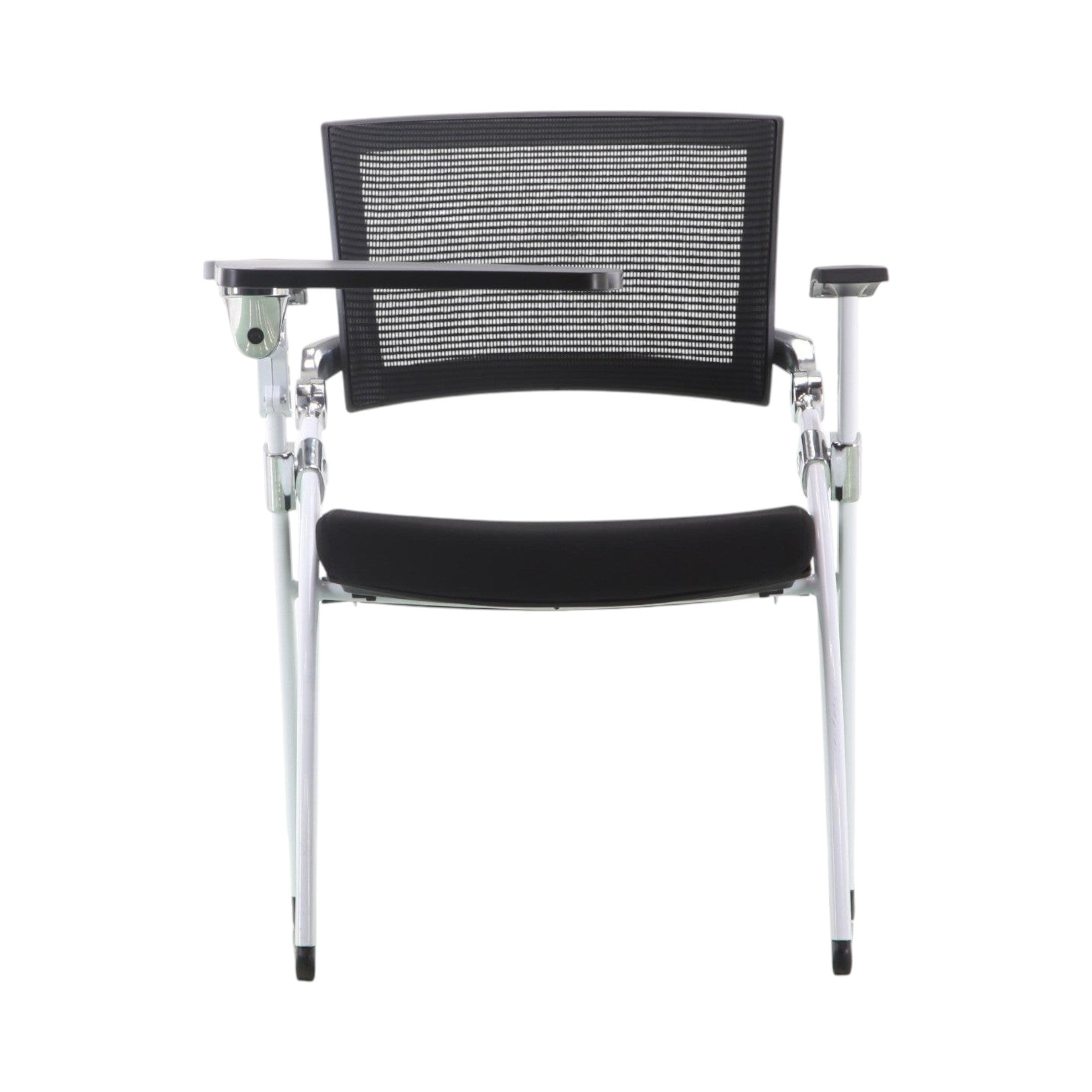 Xiaoyaozuo office chair black mesh training chair with flip-up writing tablet and silver metal frame