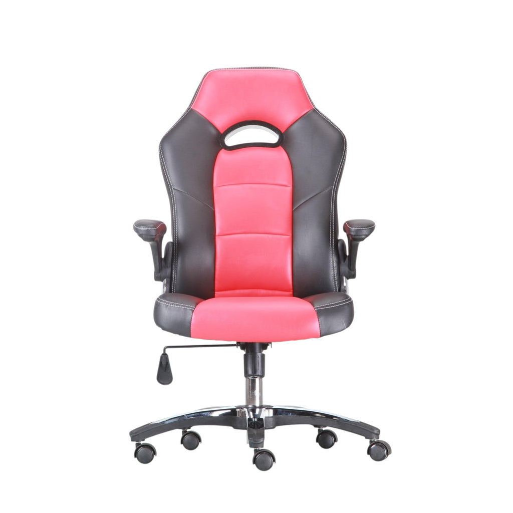 Xiaoyaozuo office chair: Ergonomic black and red PU leather racing style office chair with high backrest and adjustable armrests.