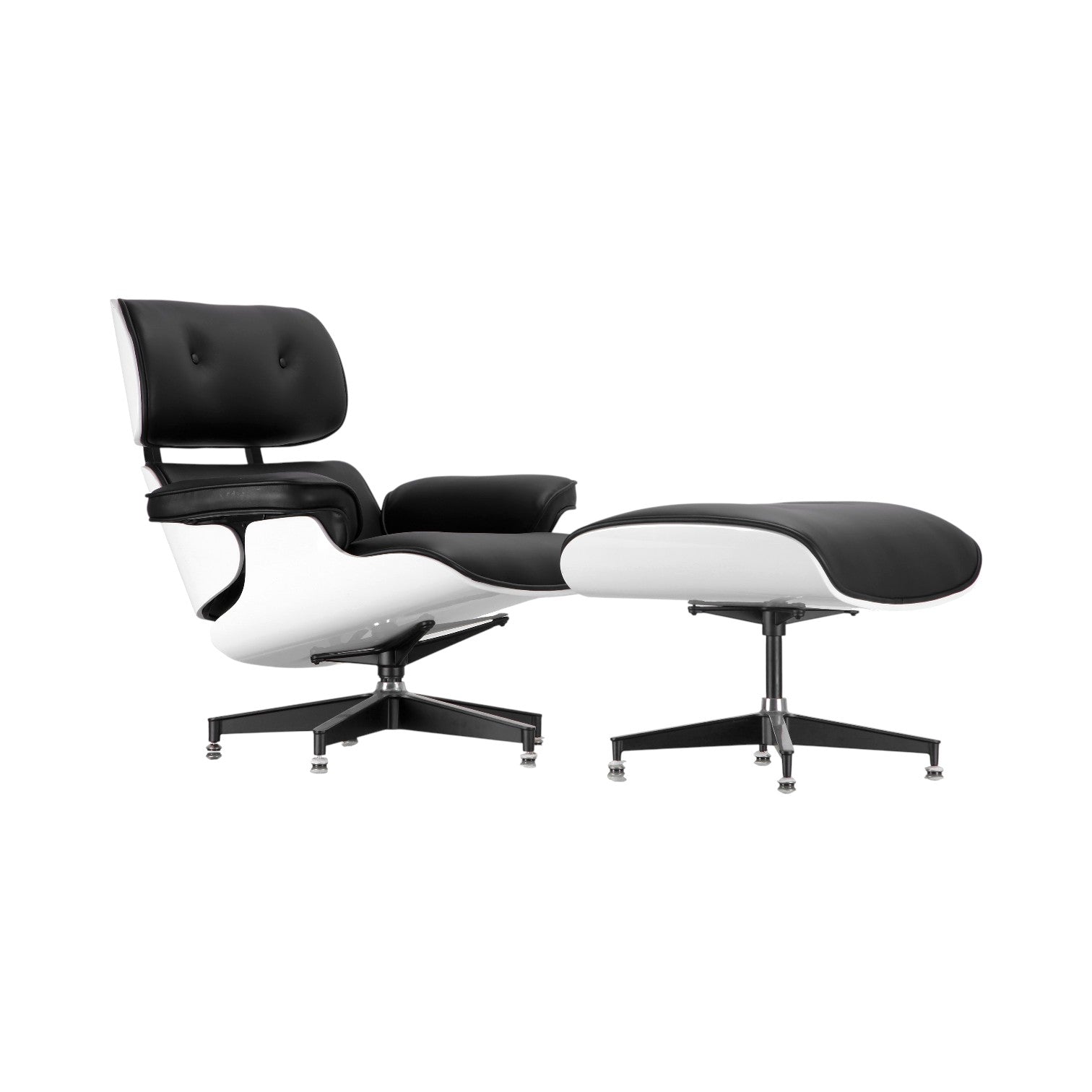 Xiaoyaozuo office chair executive lounge chair with black leather upholstery and white molded shell, includes matching ottoman.