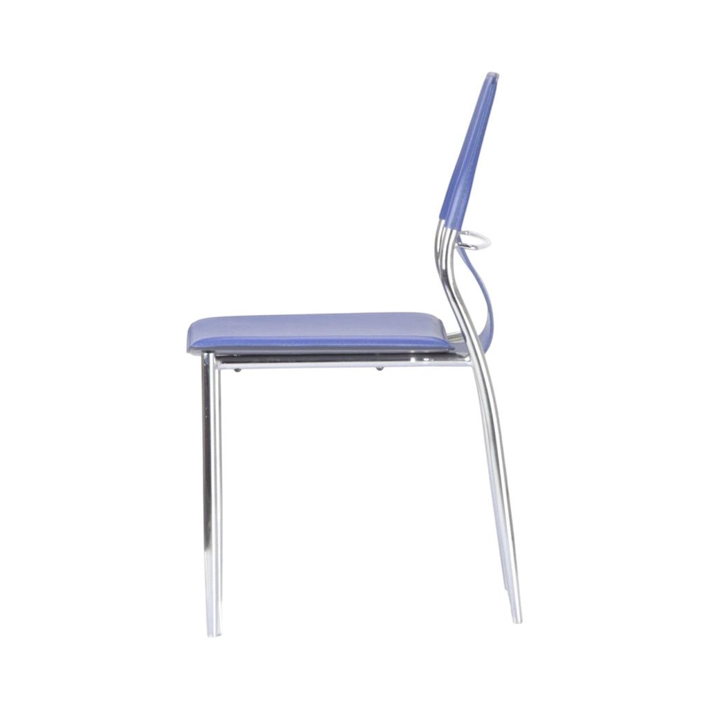 Xiaoyaozuo office chair: modern blue faux leather ergonomic office chair with chrome-plated steel frame.
