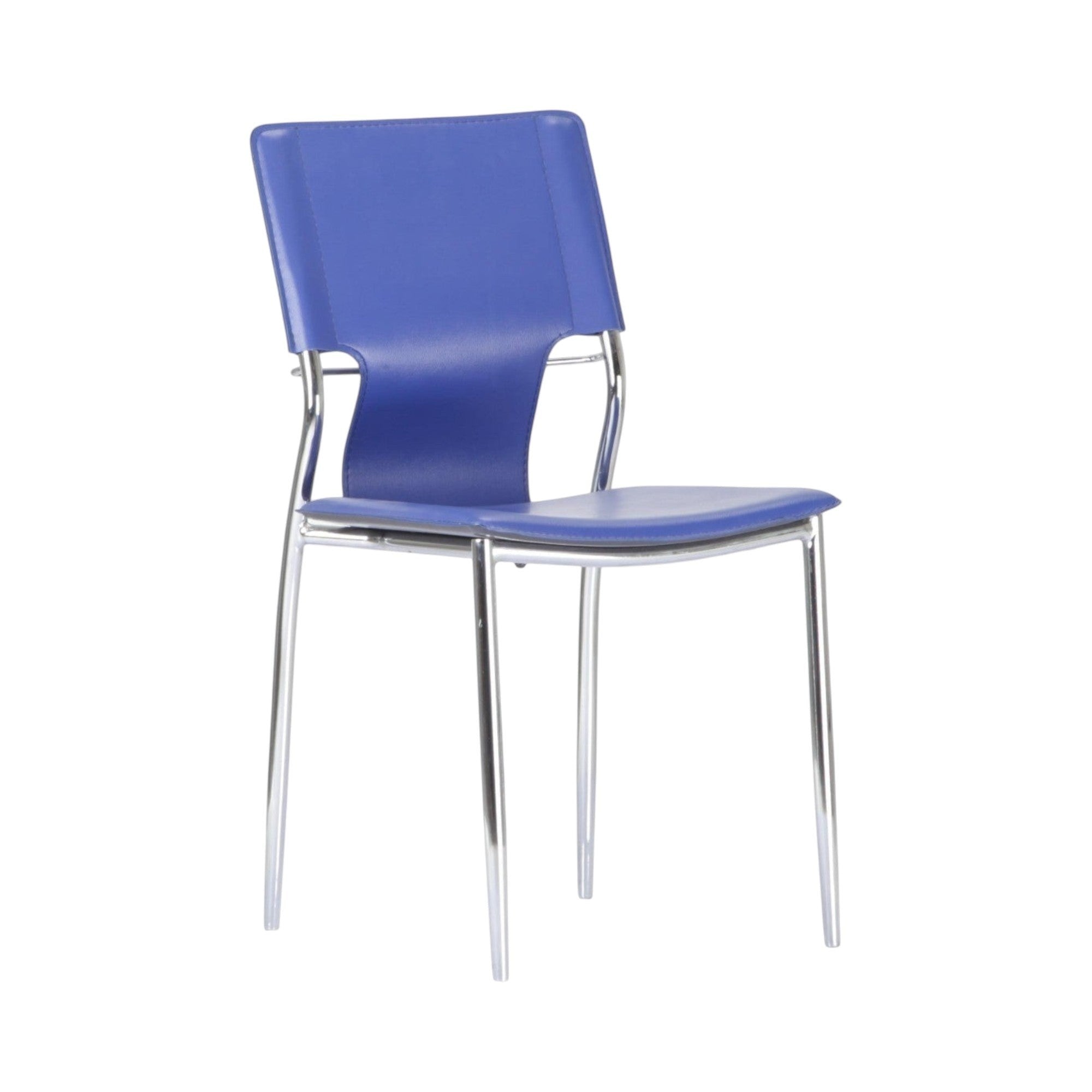 Xiaoyaozuo office chair: modern blue faux leather ergonomic dining chair with chrome-plated steel frame.