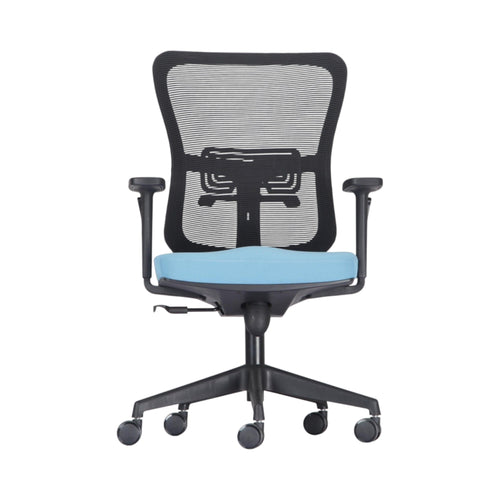 Xiaoyaozuo office chair: Ergonomic black mesh back office chair with a vibrant blue padded seat and adjustable armrests.