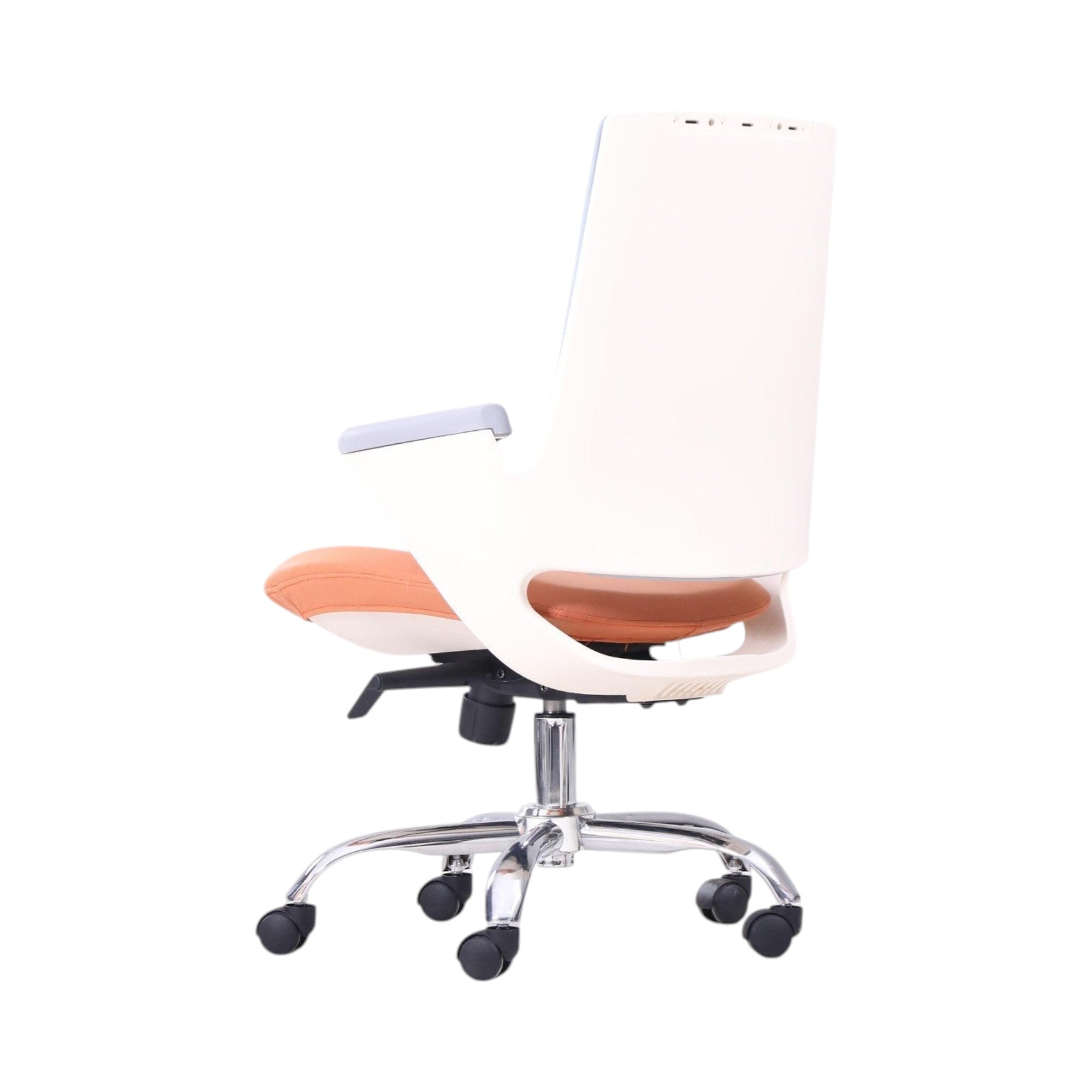 Xiaoyaozuo office chair with light blue backrest and orange seat, ergonomic design, swivel base with casters.