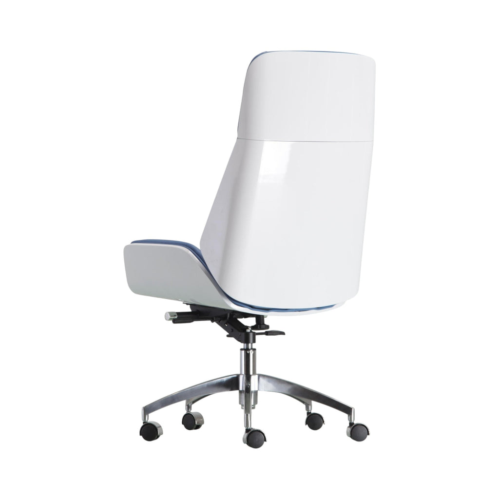 Xiaoyaozuo office chair: modern blue and white faux leather executive chair with high back support and ergonomic design.