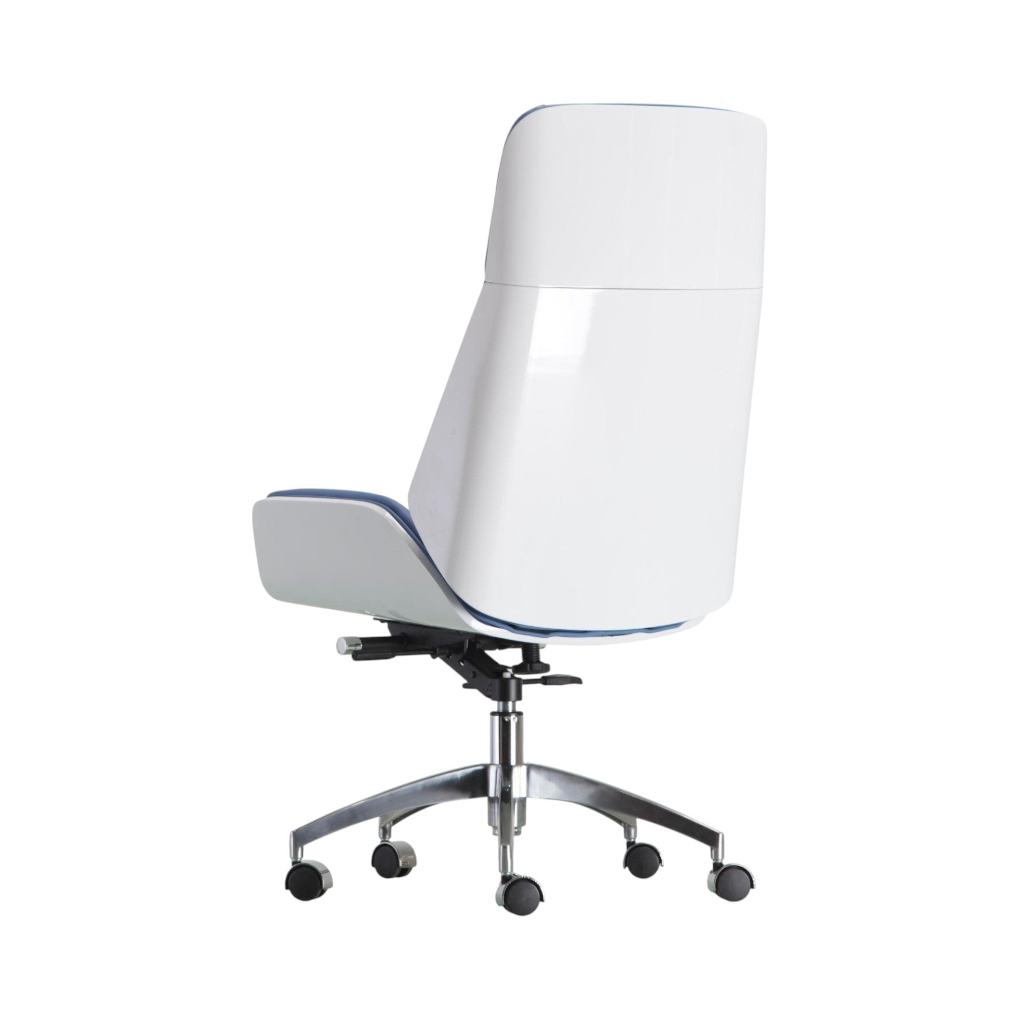 Xiaoyaozuo office chair: modern blue and white faux leather executive chair with high back support and ergonomic design.