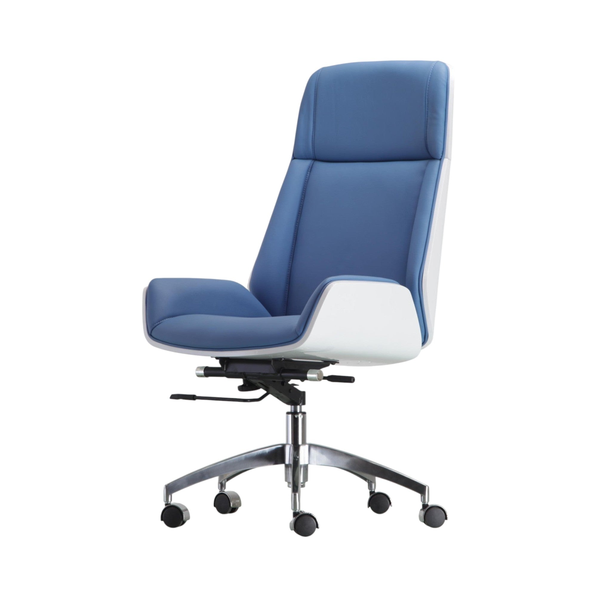 Xiaoyaozuo office chair executive blue and white faux leather high back ergonomic chair with casters