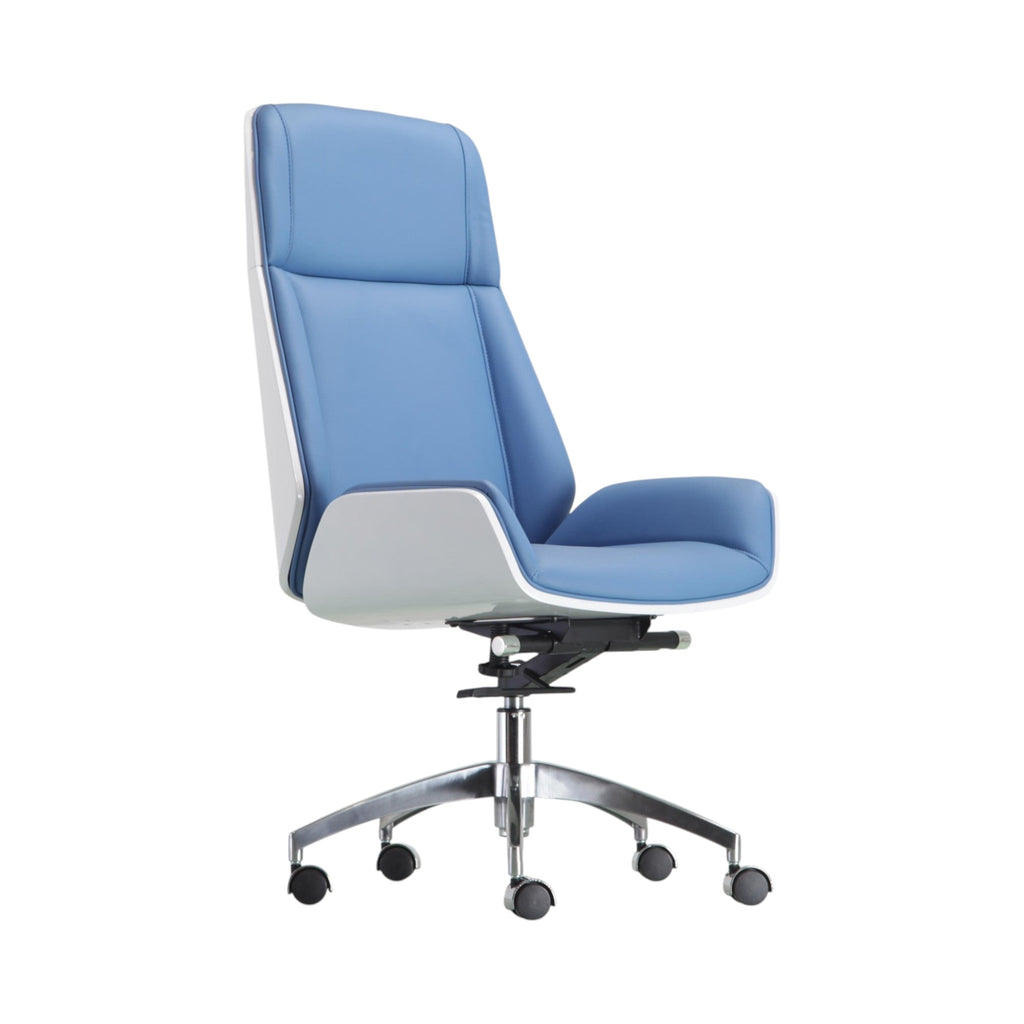 Xiaoyaozuo office chair blue and white faux leather executive chair with high back support and ergonomic design.