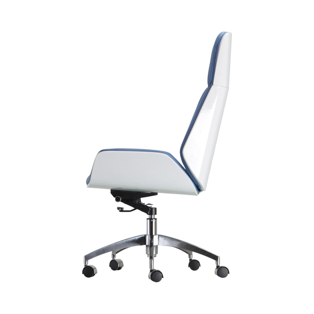 Xiaoyaozuo office chair executive chair in blue and white faux leather with high back support and casters.