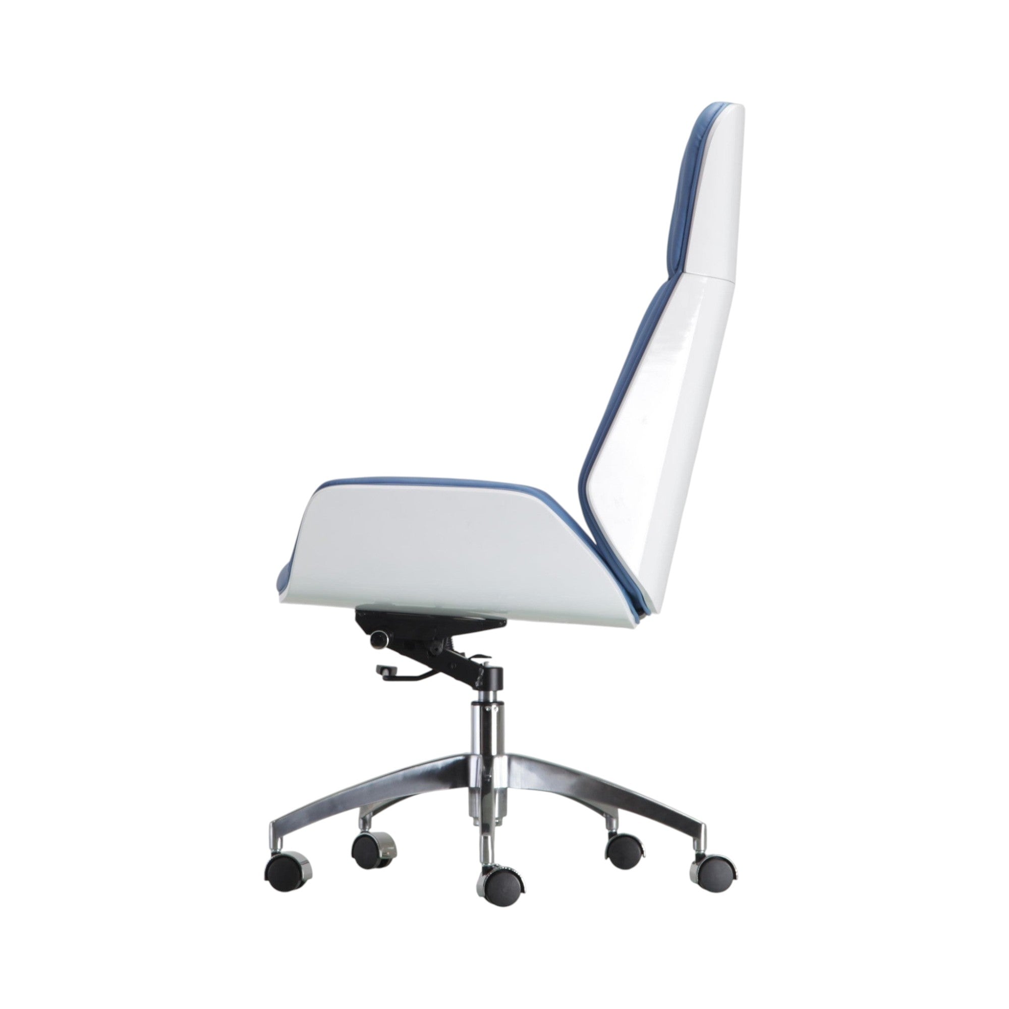 Xiaoyaozuo office chair executive chair in blue and white faux leather with high back support and casters.