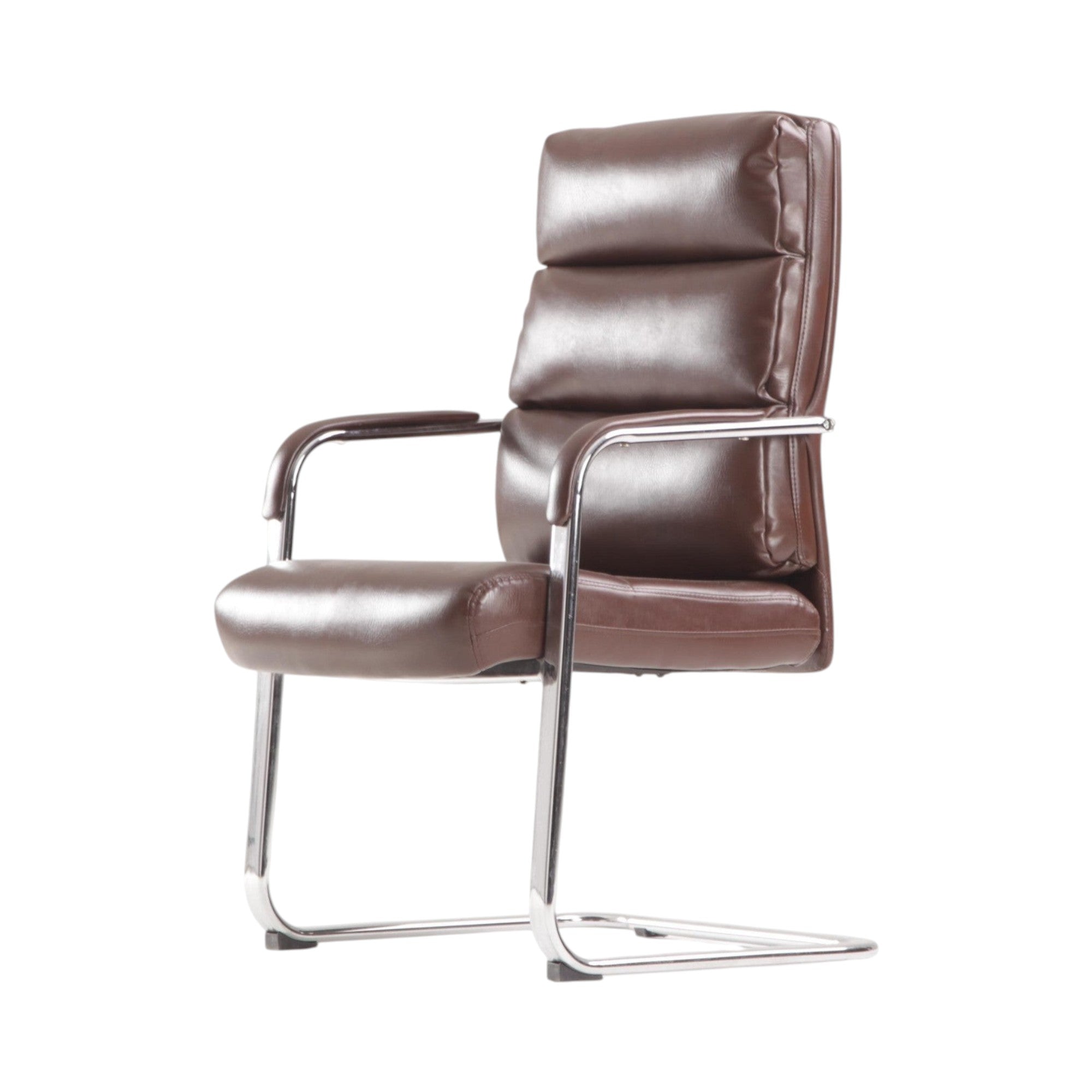 Xiaoyaozuo office chair executive brown faux leather cantilever chair with padded seat and chrome frame.