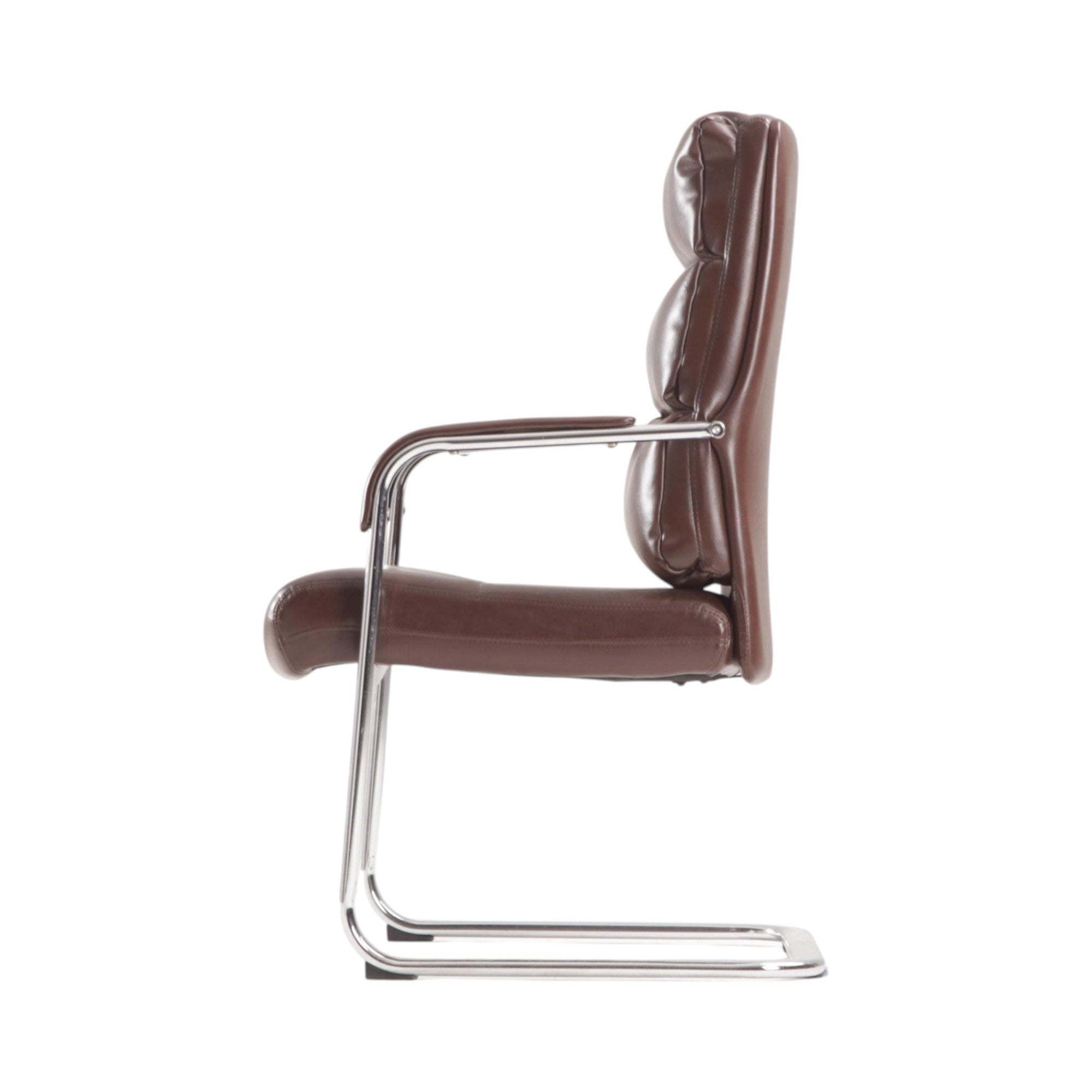 Xiaoyaozuo office chair executive cantilever chair in brown faux leather with chrome frame and padded seat.