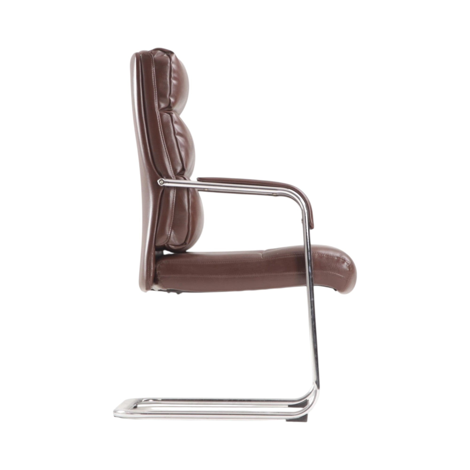 Xiaoyaozuo office chair brown faux leather executive cantilever chair with padded seat and chrome frame.