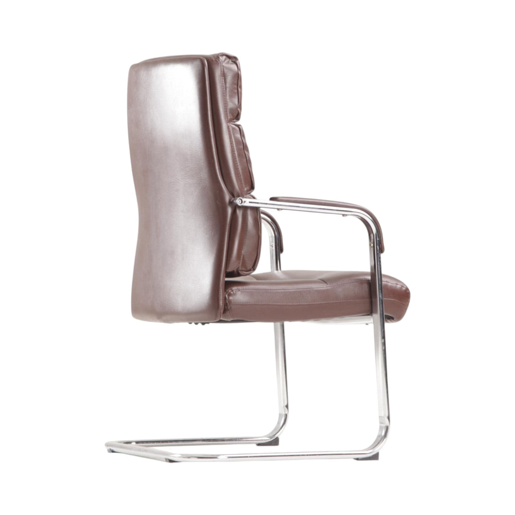 Xiaoyaozuo office chair executive cantilever chair in brown faux leather with padded seat and chrome frame.