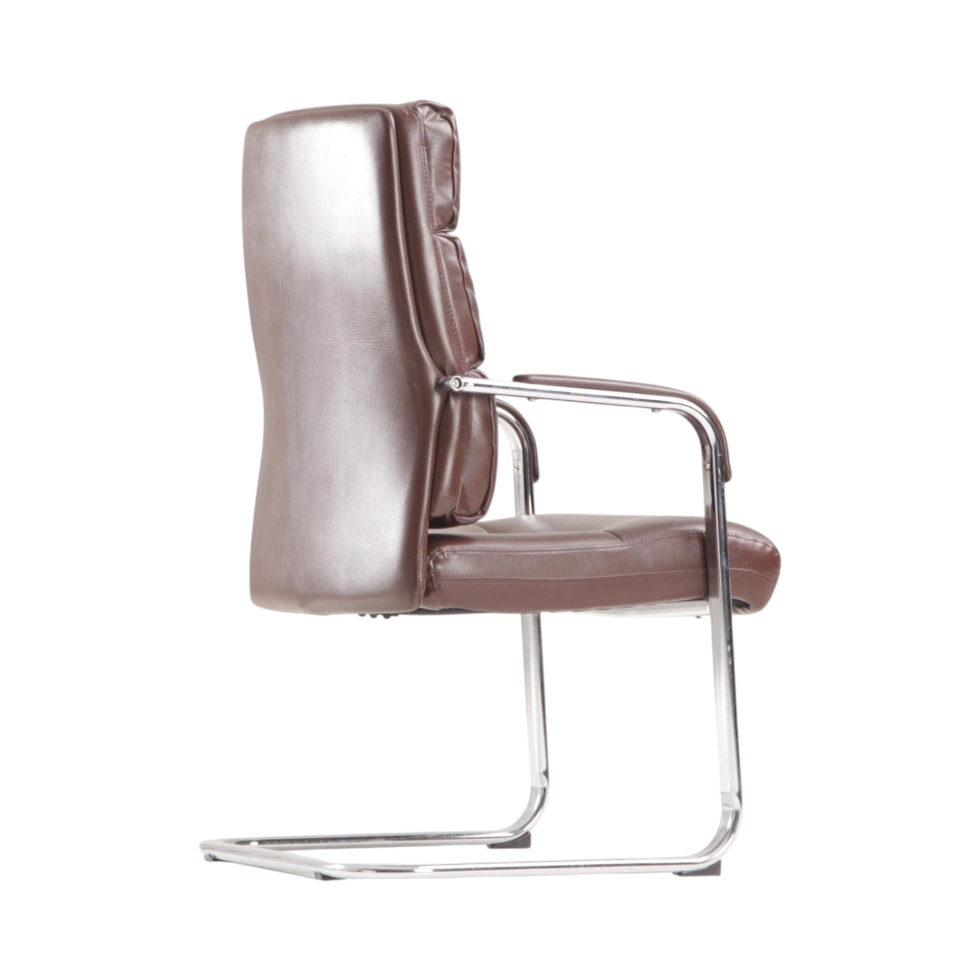 Xiaoyaozuo office chair executive cantilever chair in brown faux leather with padded seat and chrome frame.