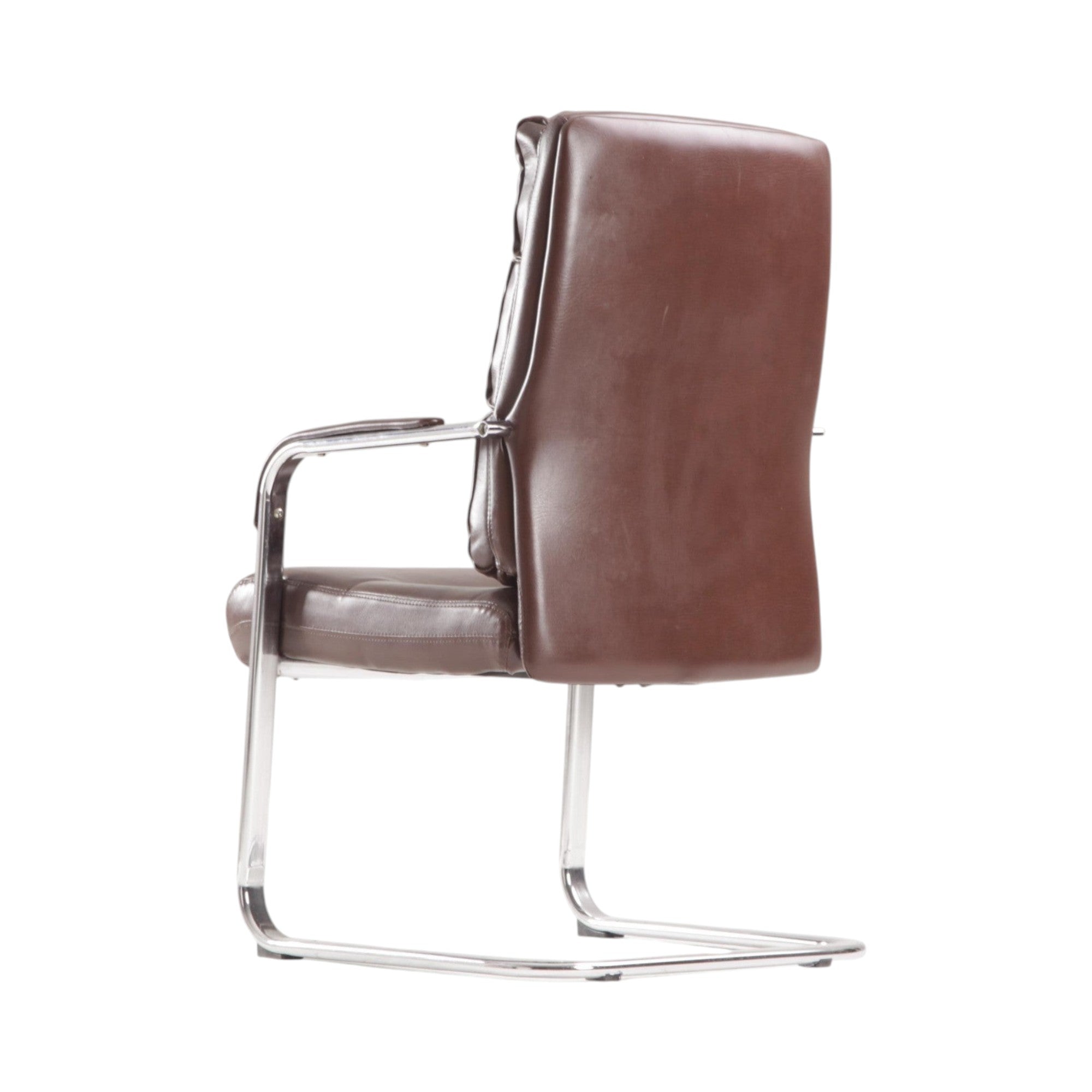 Xiaoyaozuo office chair brown faux leather executive cantilever chair with padded seat and chrome frame