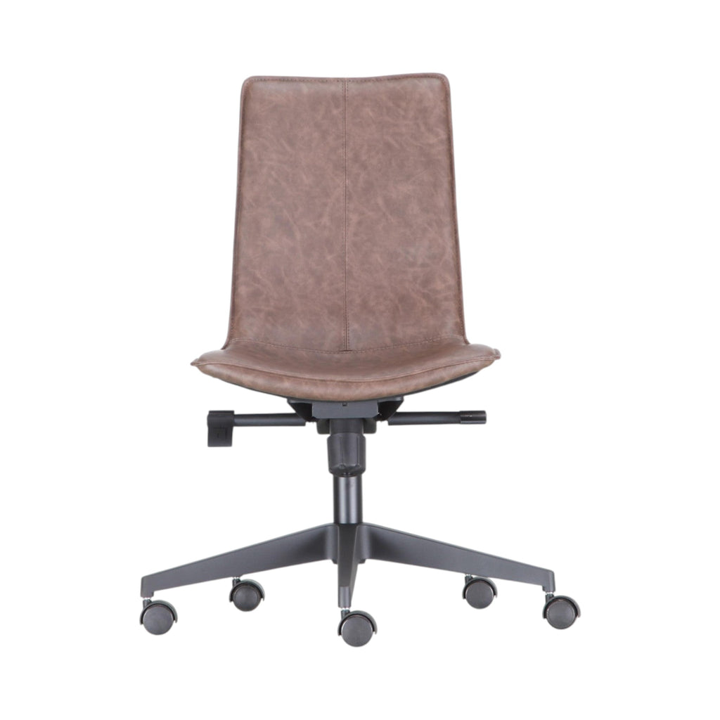 Xiaoyaozuo office chair, modern ergonomic brown faux leather chair with sleek design and smooth-rolling casters.