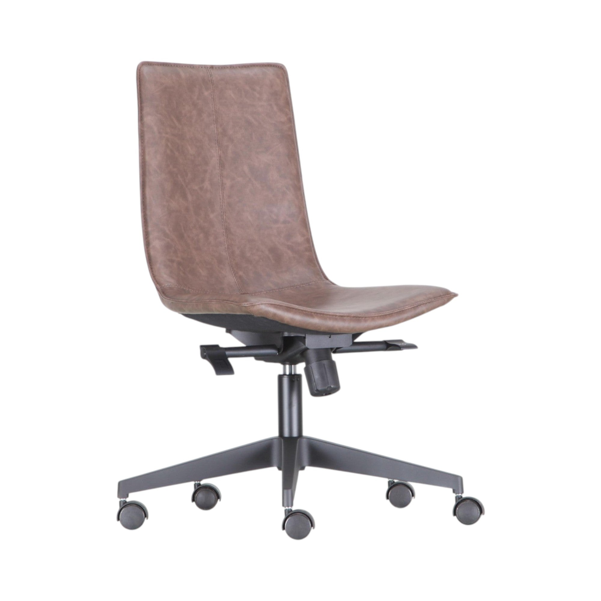 Xiaoyaozuo office chair: Modern ergonomic brown faux leather office chair with casters and adjustable height.