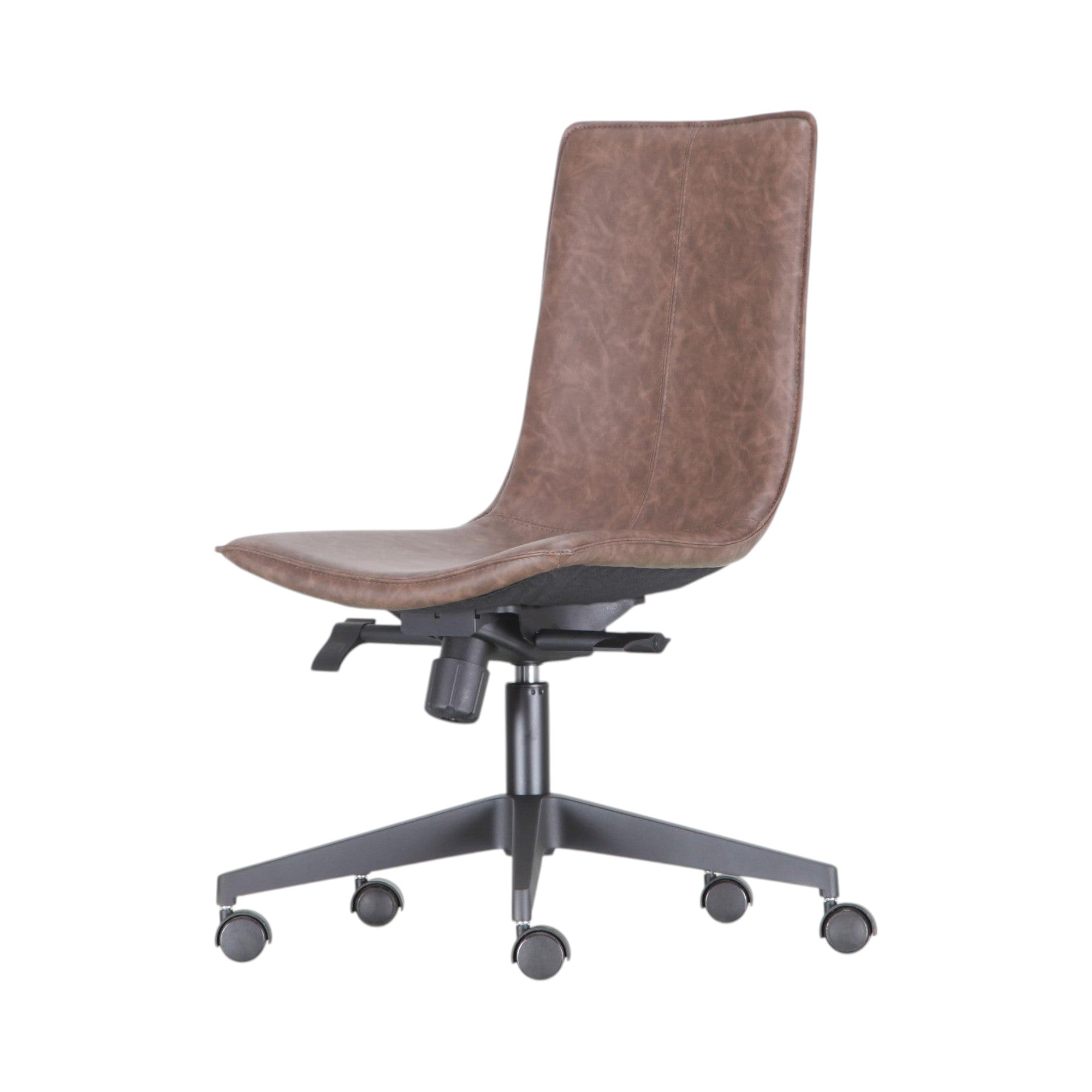 Xiaoyaozuo office chair, modern ergonomic brown faux leather chair with sleek silhouette and smooth-rolling casters.