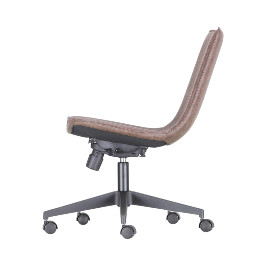 Xiaoyaozuo office chair, modern ergonomic brown faux leather office chair with sleek design and smooth-rolling casters.