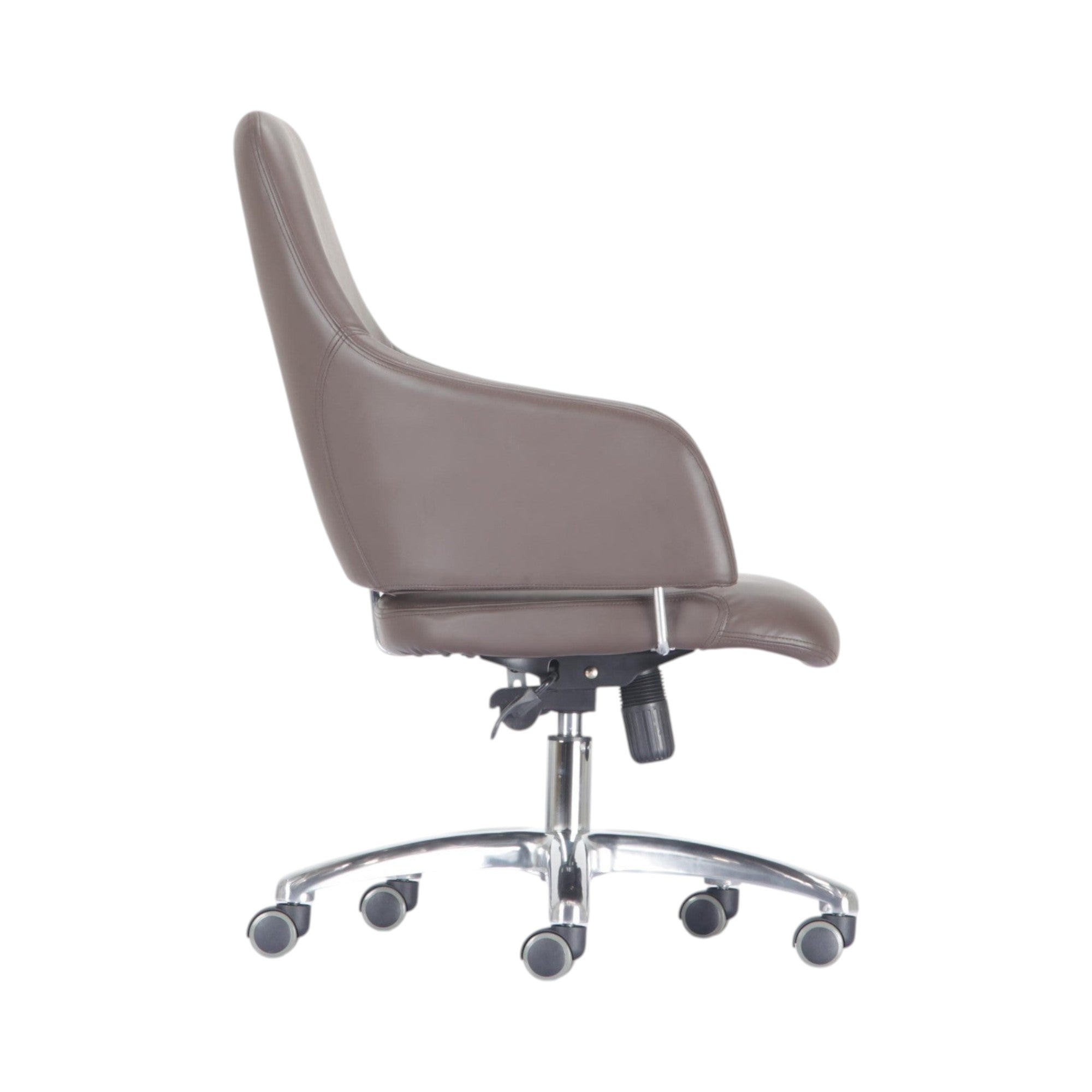Xiaoyaozuo office chair brown faux leather executive office chair with armrests and lumbar support.