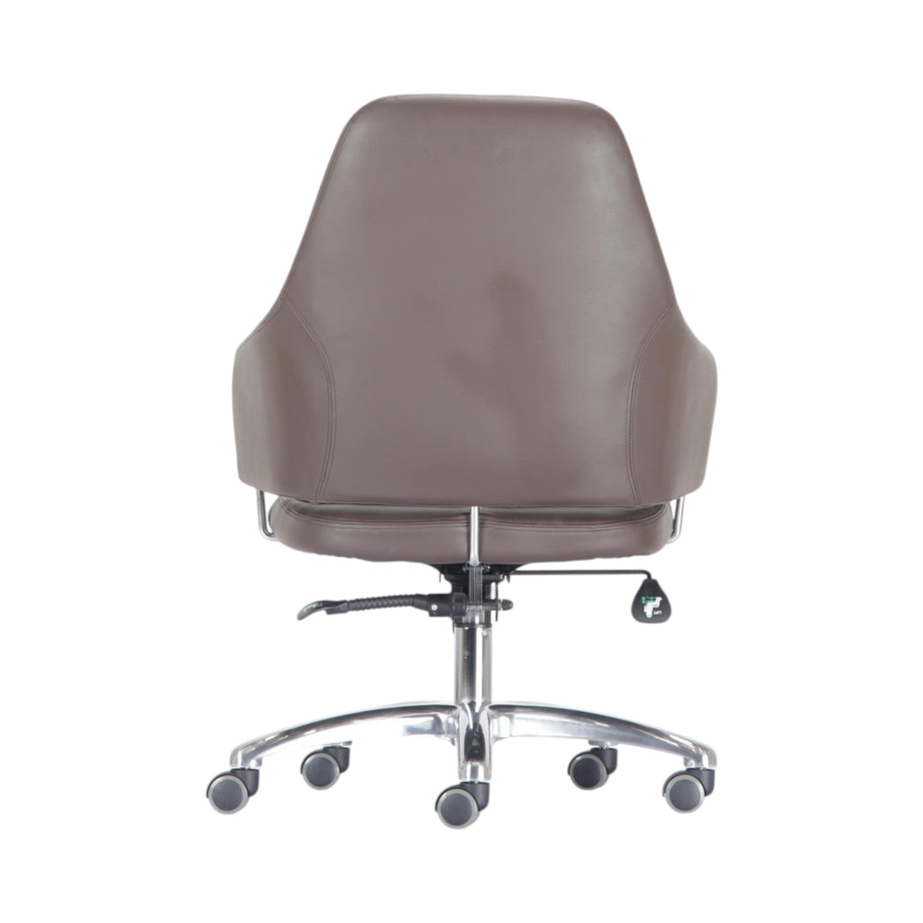 Xiaoyaozuo office chair brown faux leather executive chair with armrests and lumbar support, adjustable height, on casters.